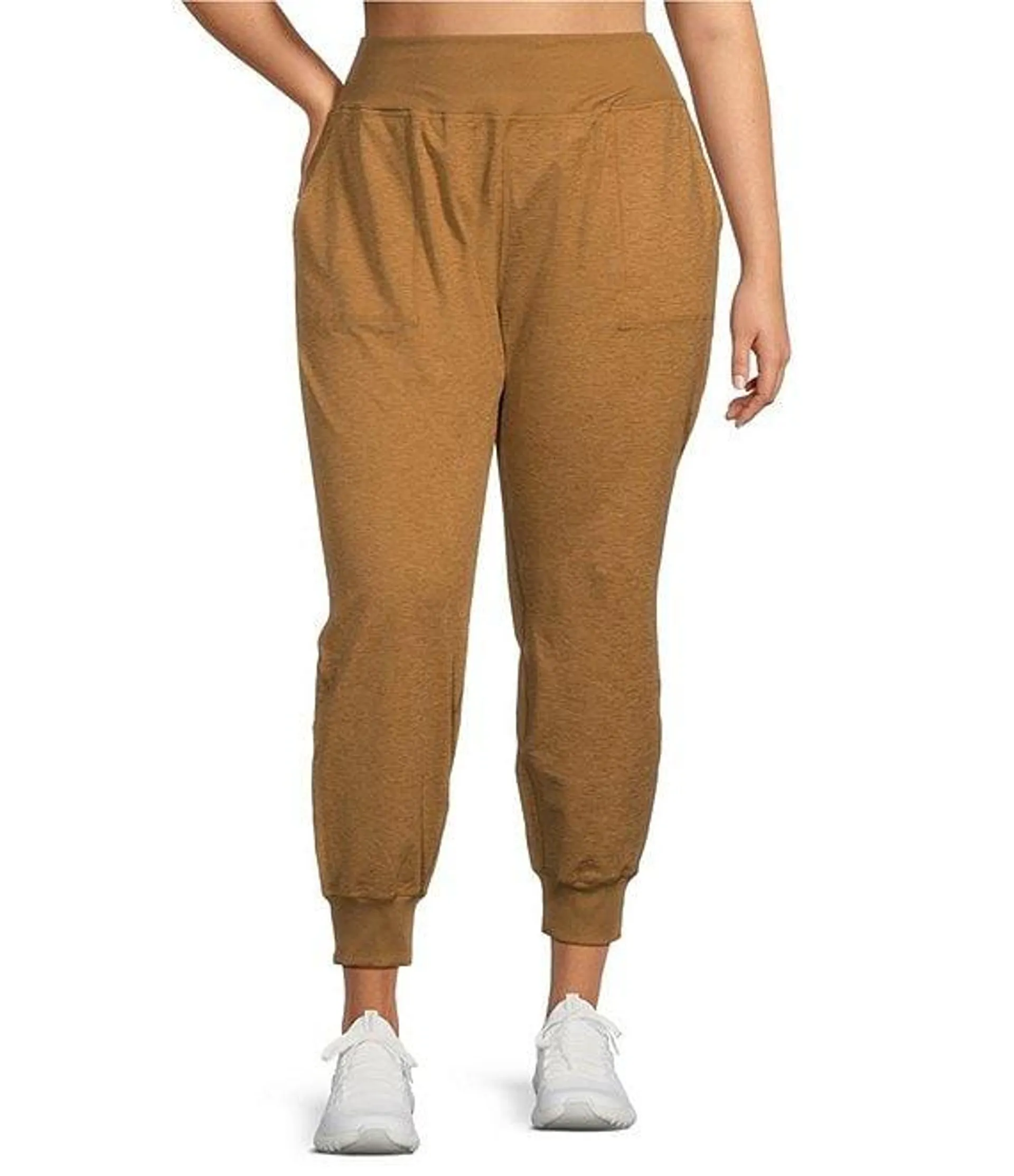 Plus Size High Rise Suede Jersey Knit Pull-On Slim Joggers