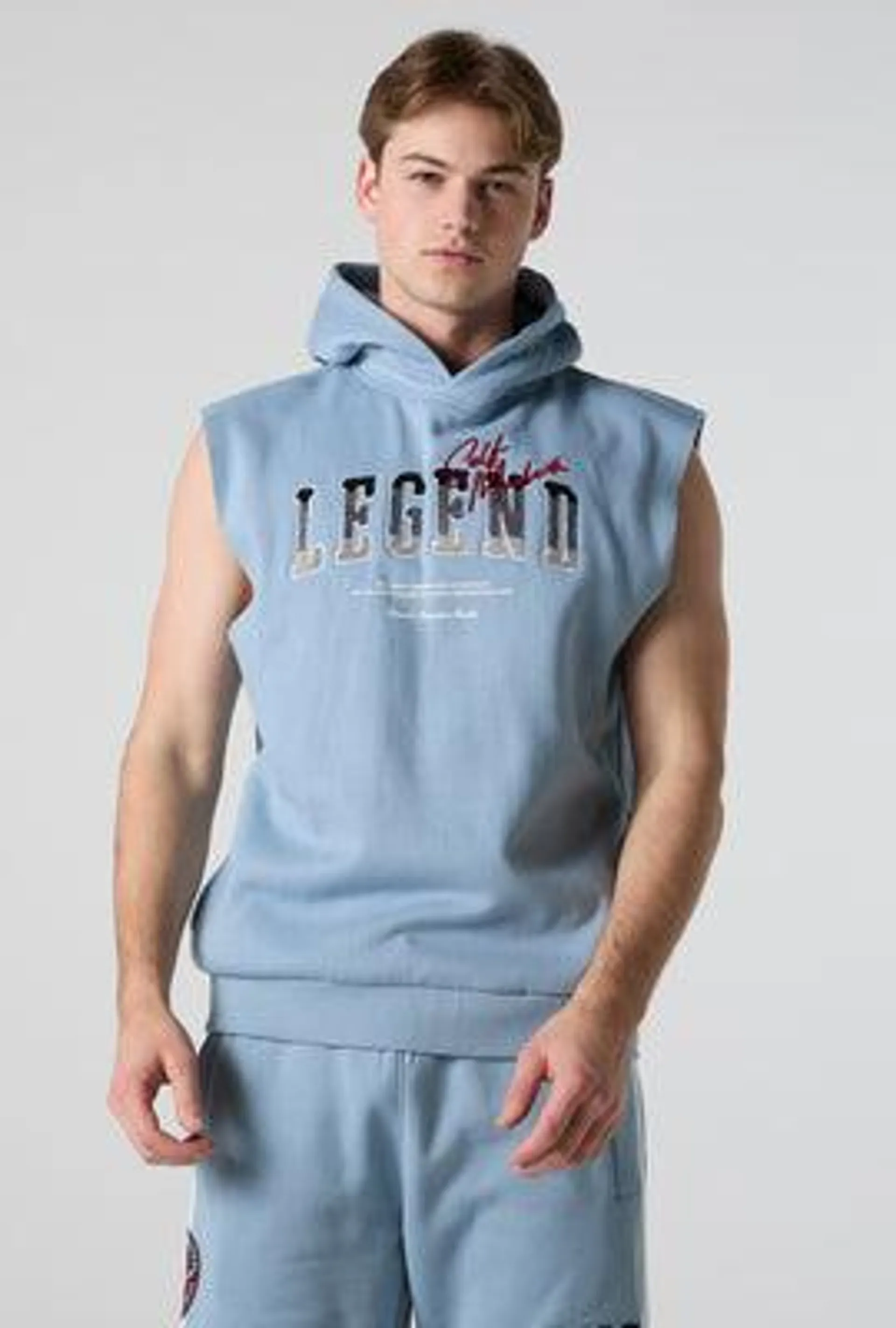 Chenille Embroidered Legend Sleeveless Hoodie