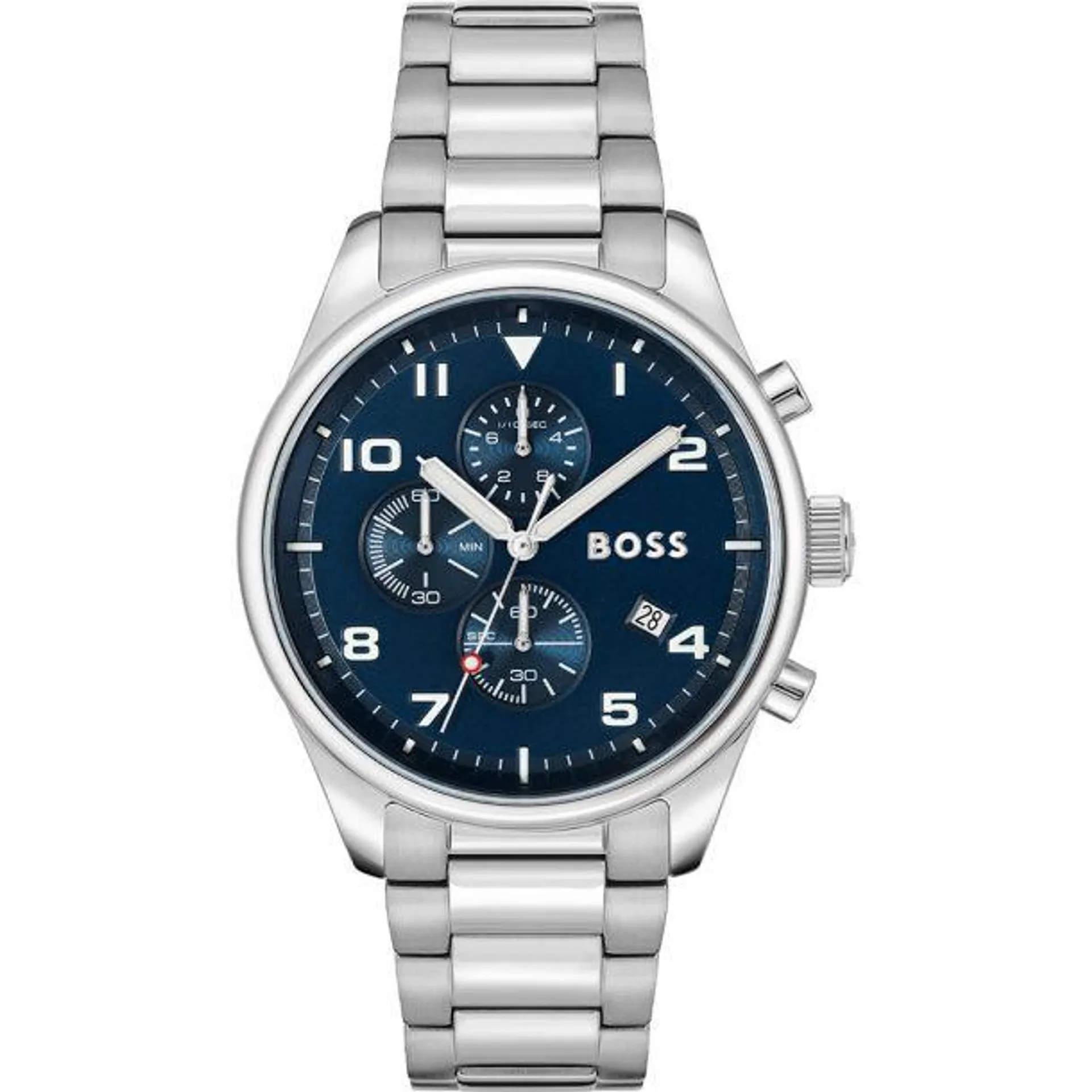 Hugo Boss Men's 44mm Quartz Stainless Steel Silver Tone Bracelet Watch - Blue Dial