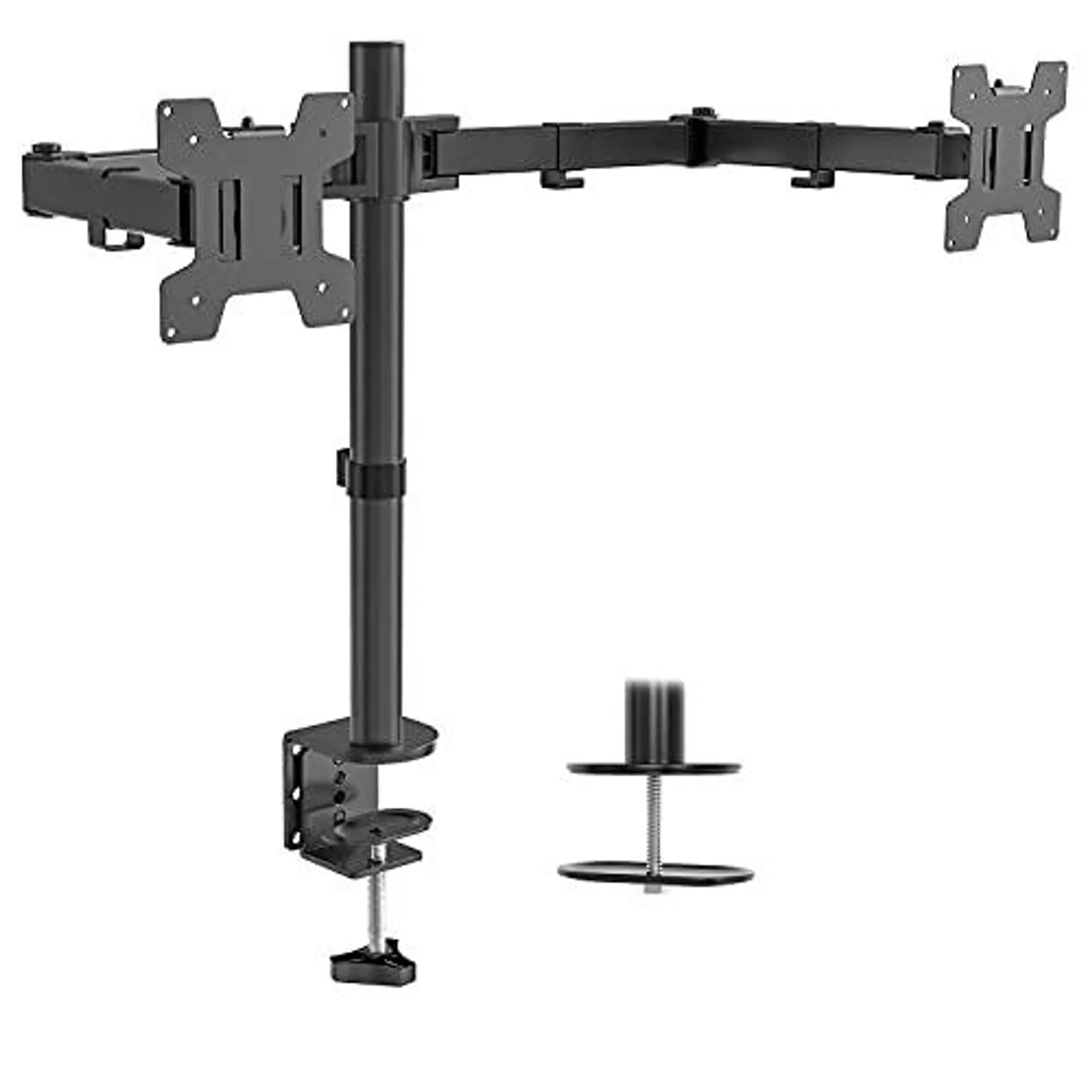 WALI Dual LCD Monitor Fully Adjustable Desk Mount Stand Fits 2 Screens up to 27 inch, 22 lbs. Weight Capacity per Arm (M002), Bl