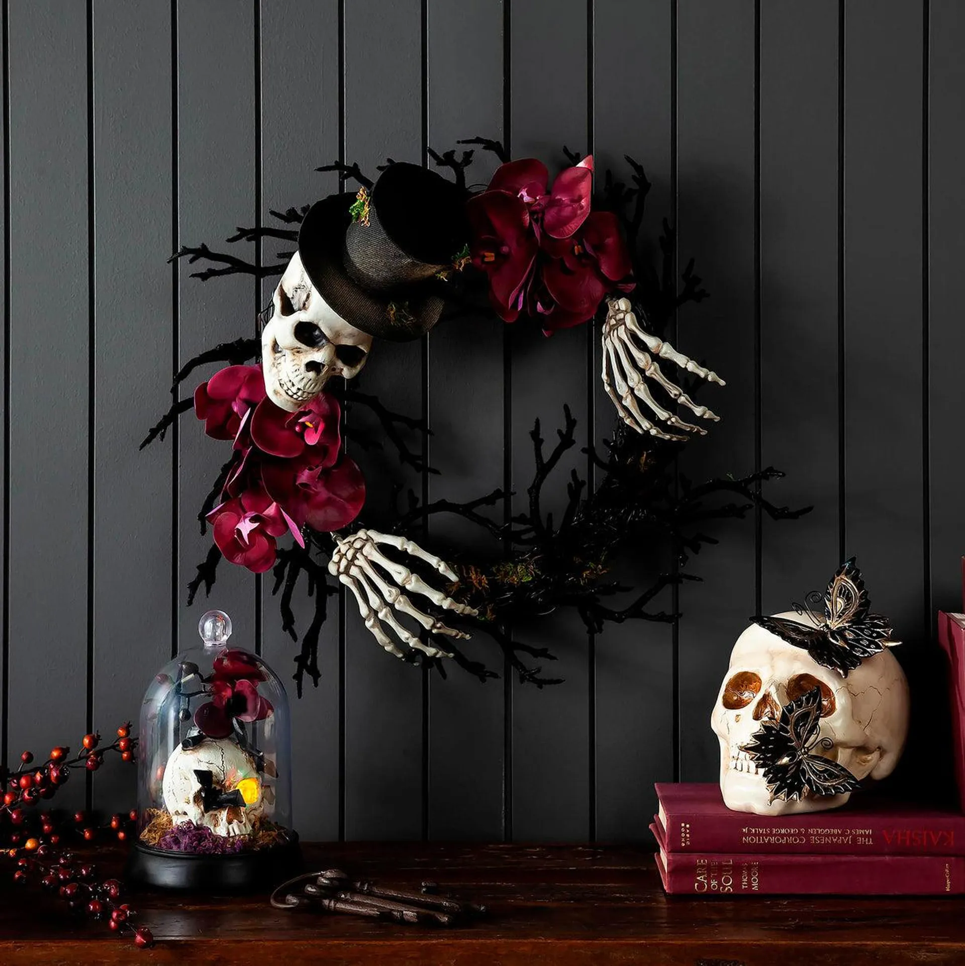 Skeleton Wreath with Orchids