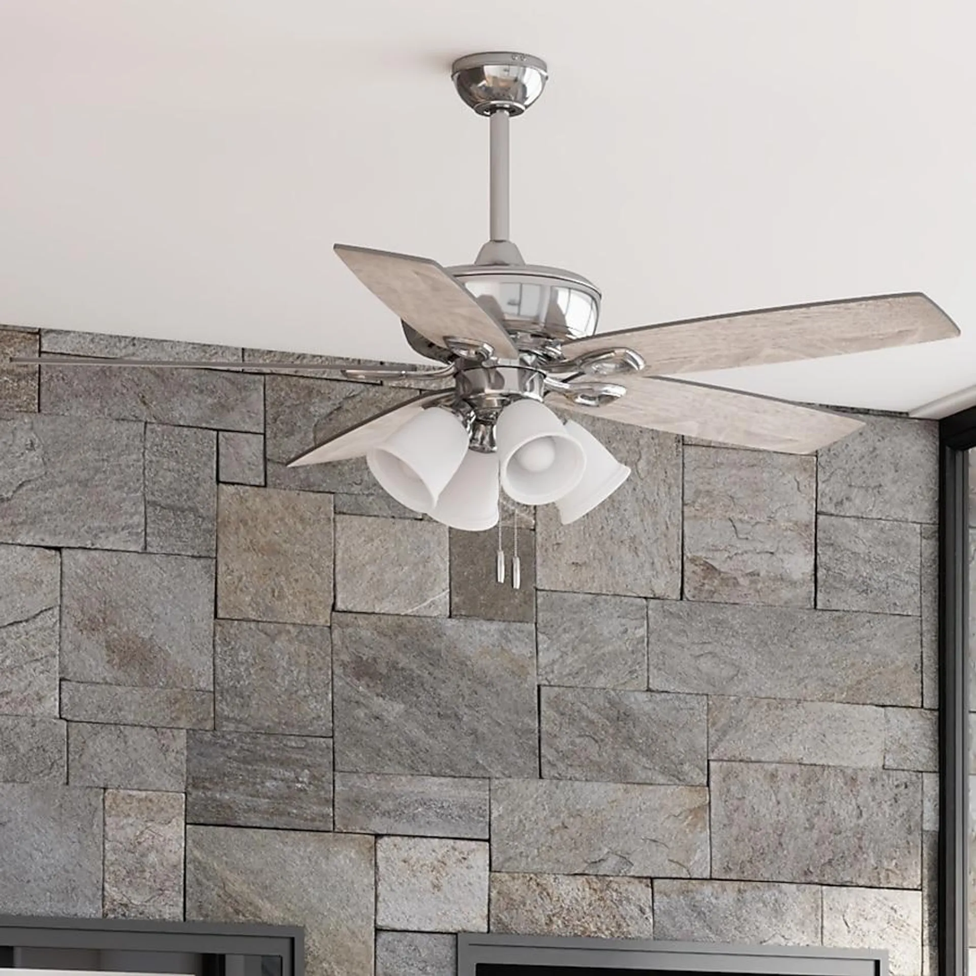 Harbor Breeze Notus 52-in Brushed Nickel with Driftwood/Sienna Blades LED Indoor Ceiling Fan with Light (5-Blade)