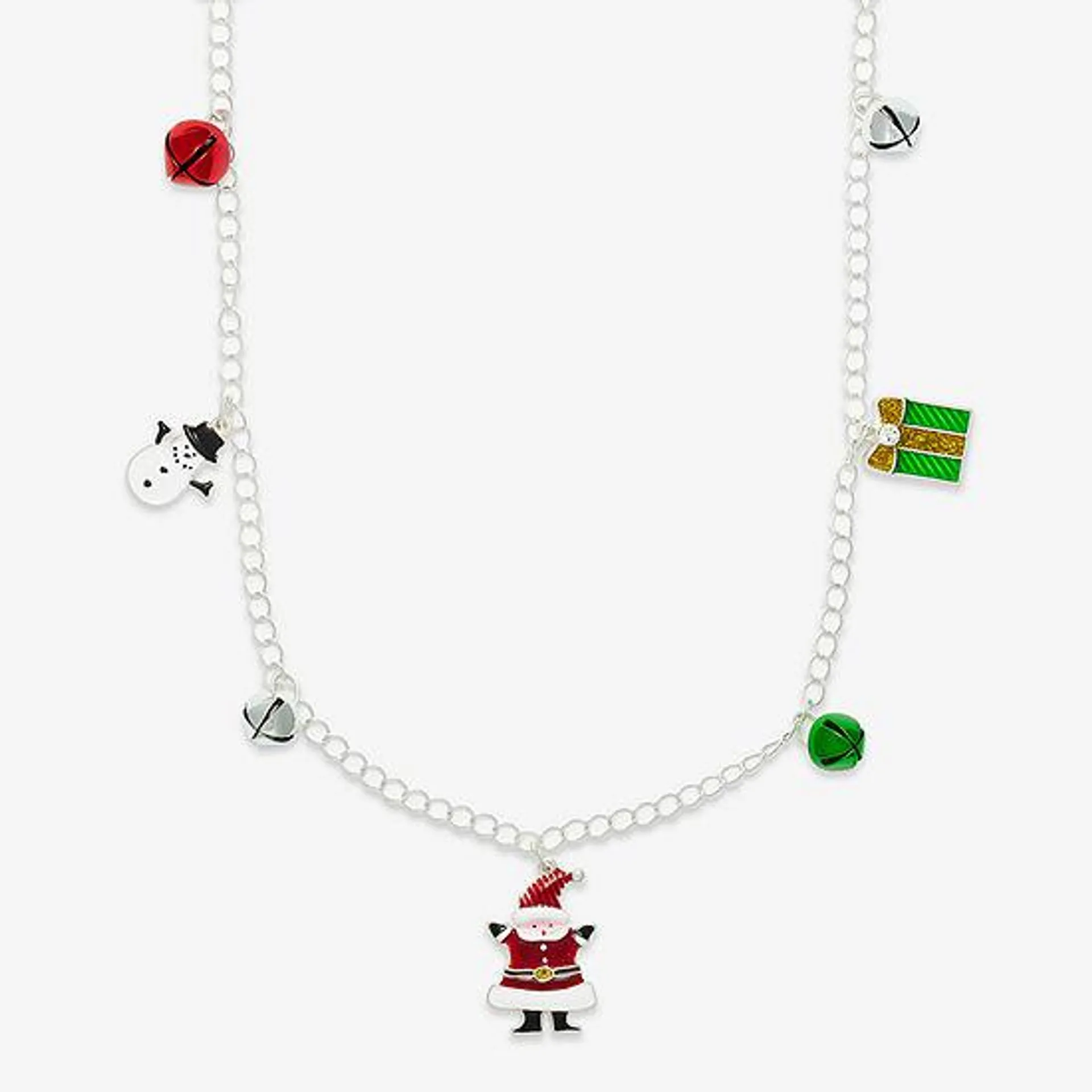 Mixit Holiday Charm Santa Snowman Cubic Zirconia 36 Inch Cable Bell Chain Necklace