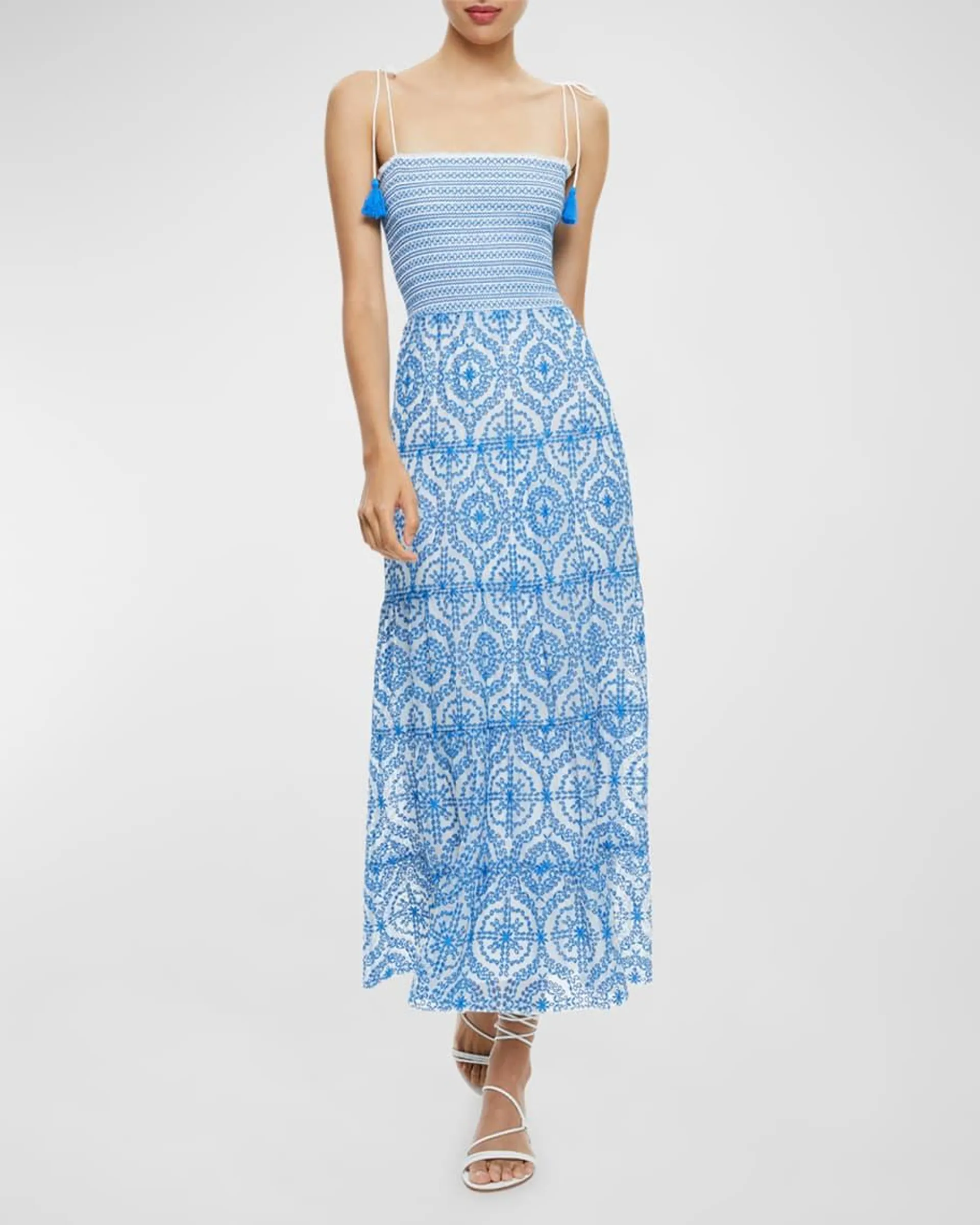 Marna Embroidered Tiered Tie-Strap Maxi Dress