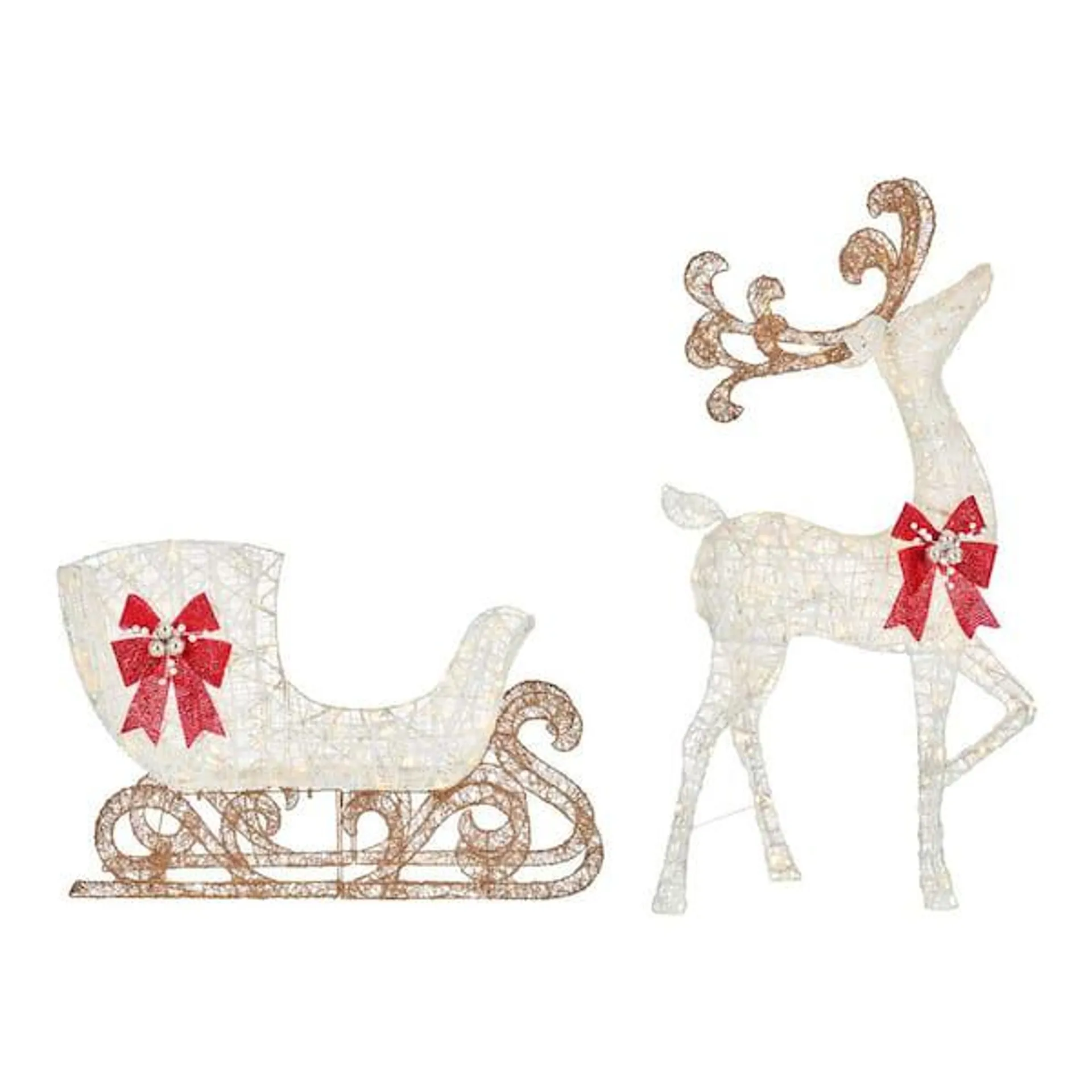 60 in. Warm White LED Super Bright PVC Deer with Sleigh Holiday Yard Sculpture