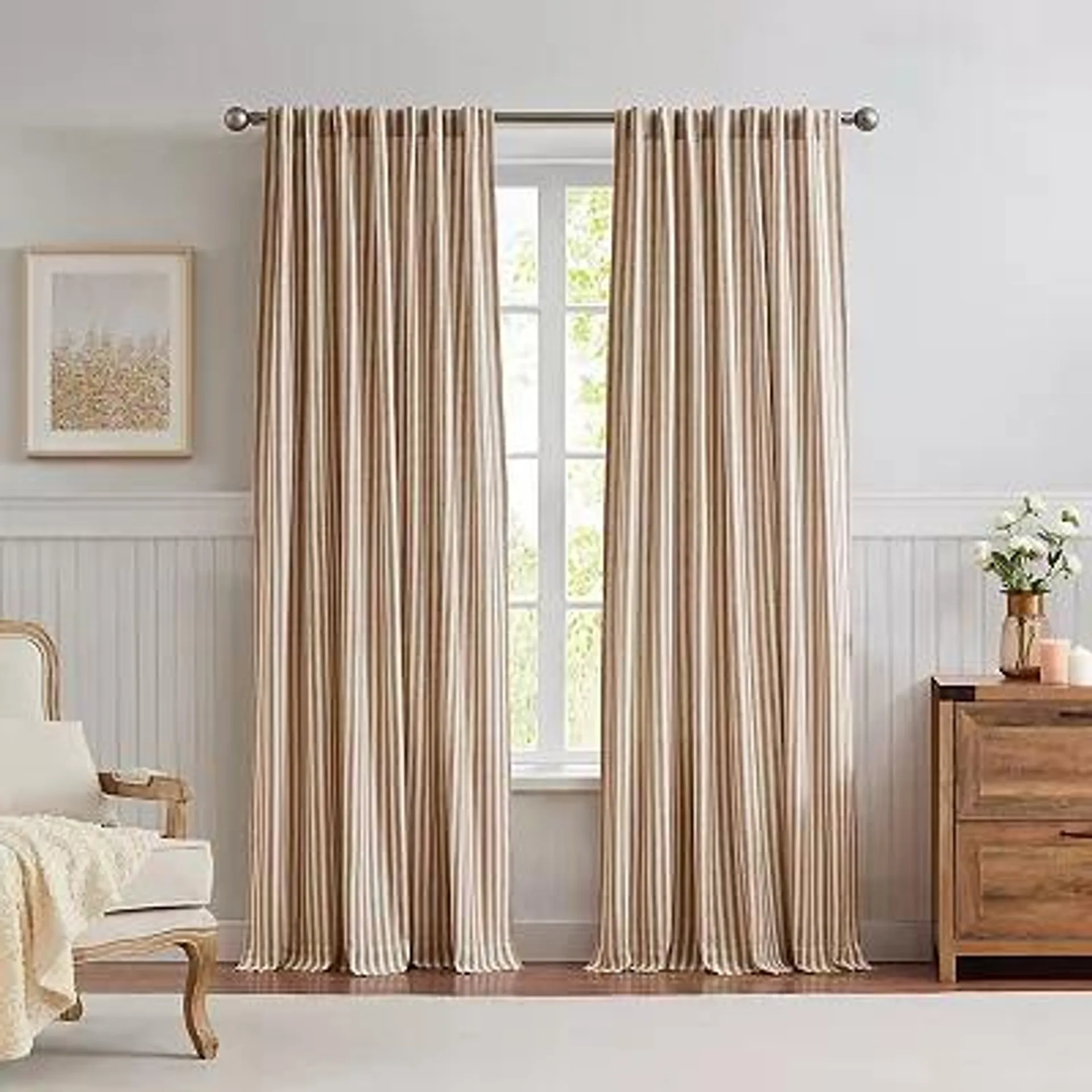 G.H. Bass & Co. Peak Stripe Backtab Ochre Set of 2 Window Curtain Panels