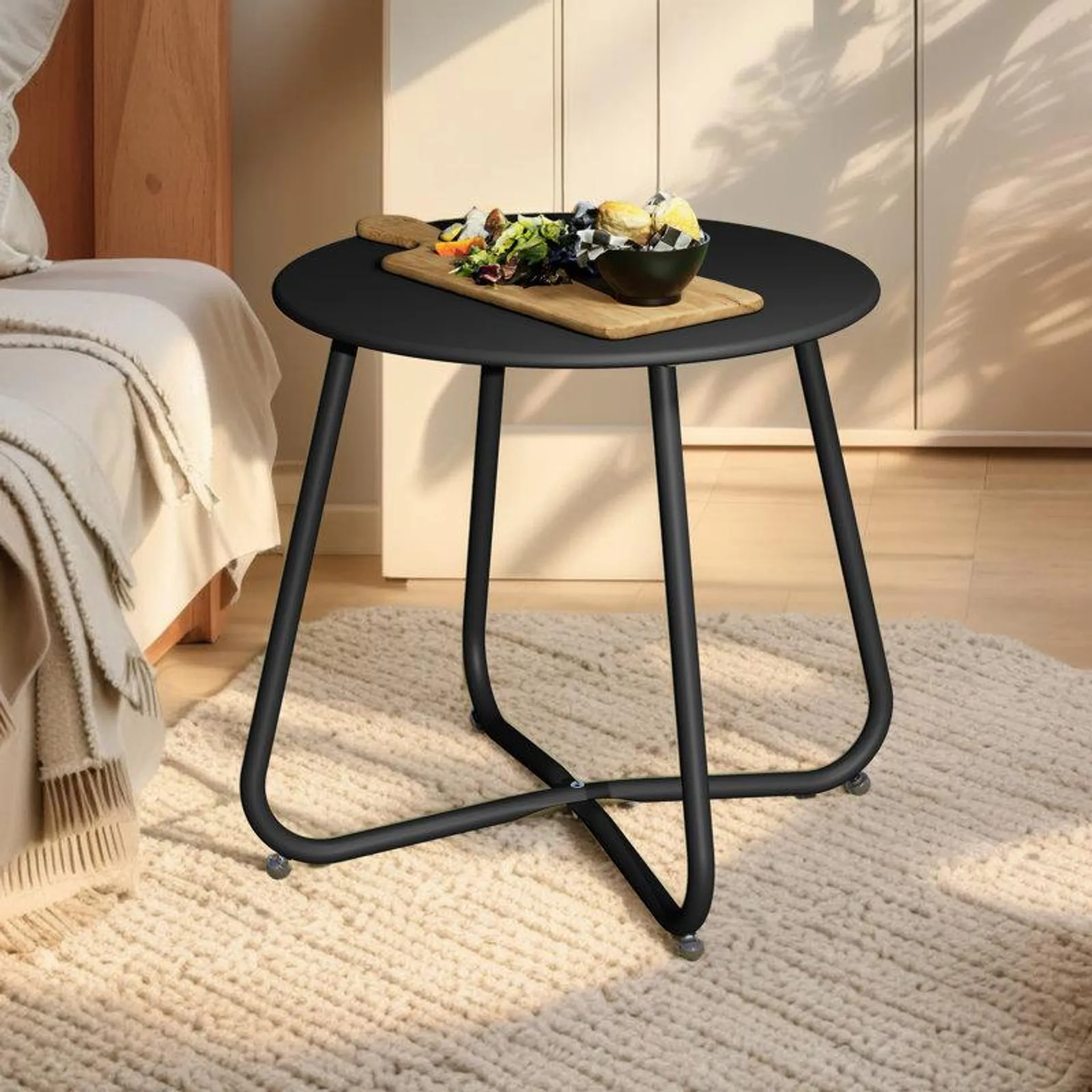 Ebern Designs Steel Patio Side Table, Weather Resistant Outdoor Round End Table