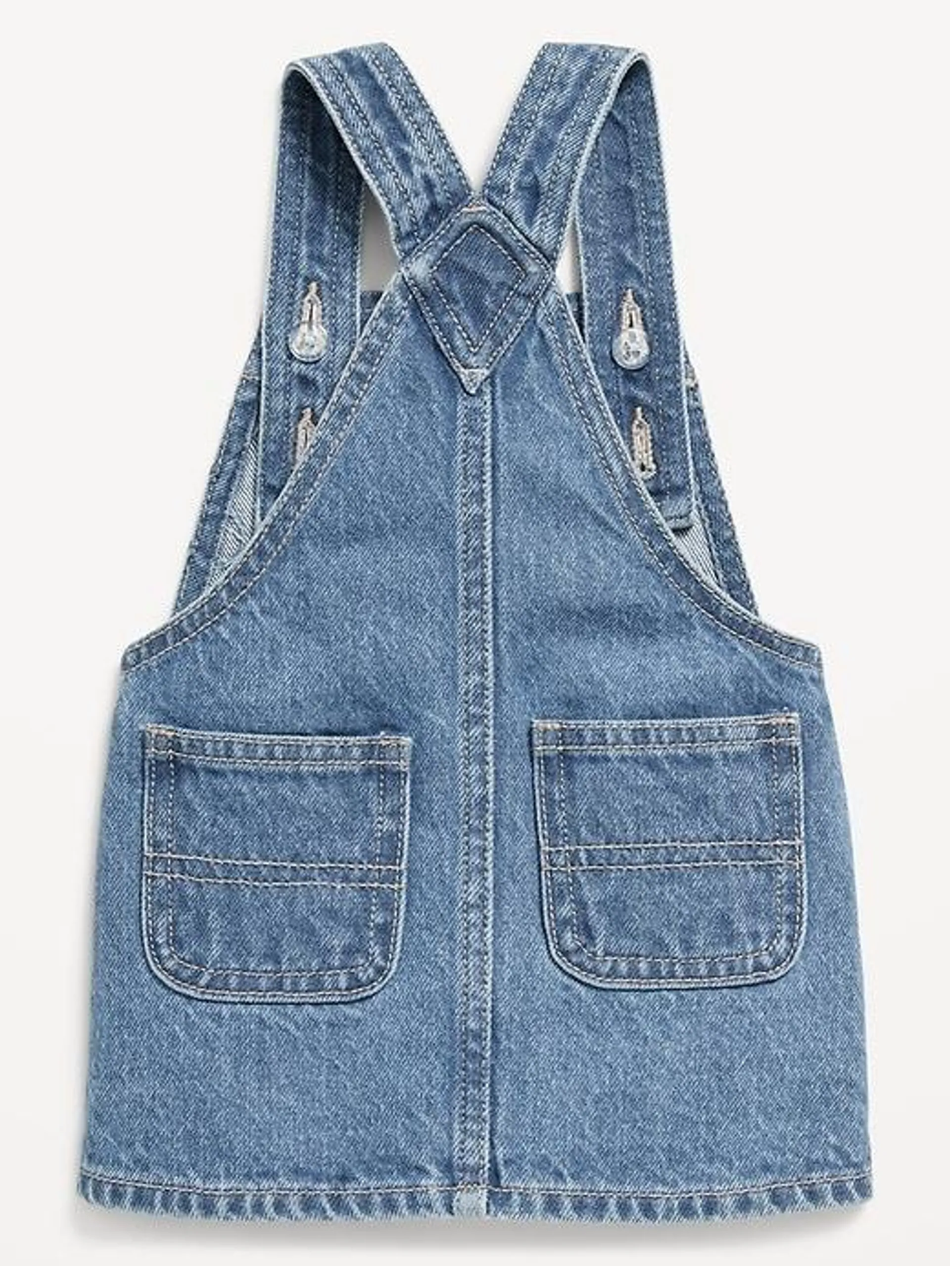 Zip-Front Embroidered Skirtall Jean Dress for Baby