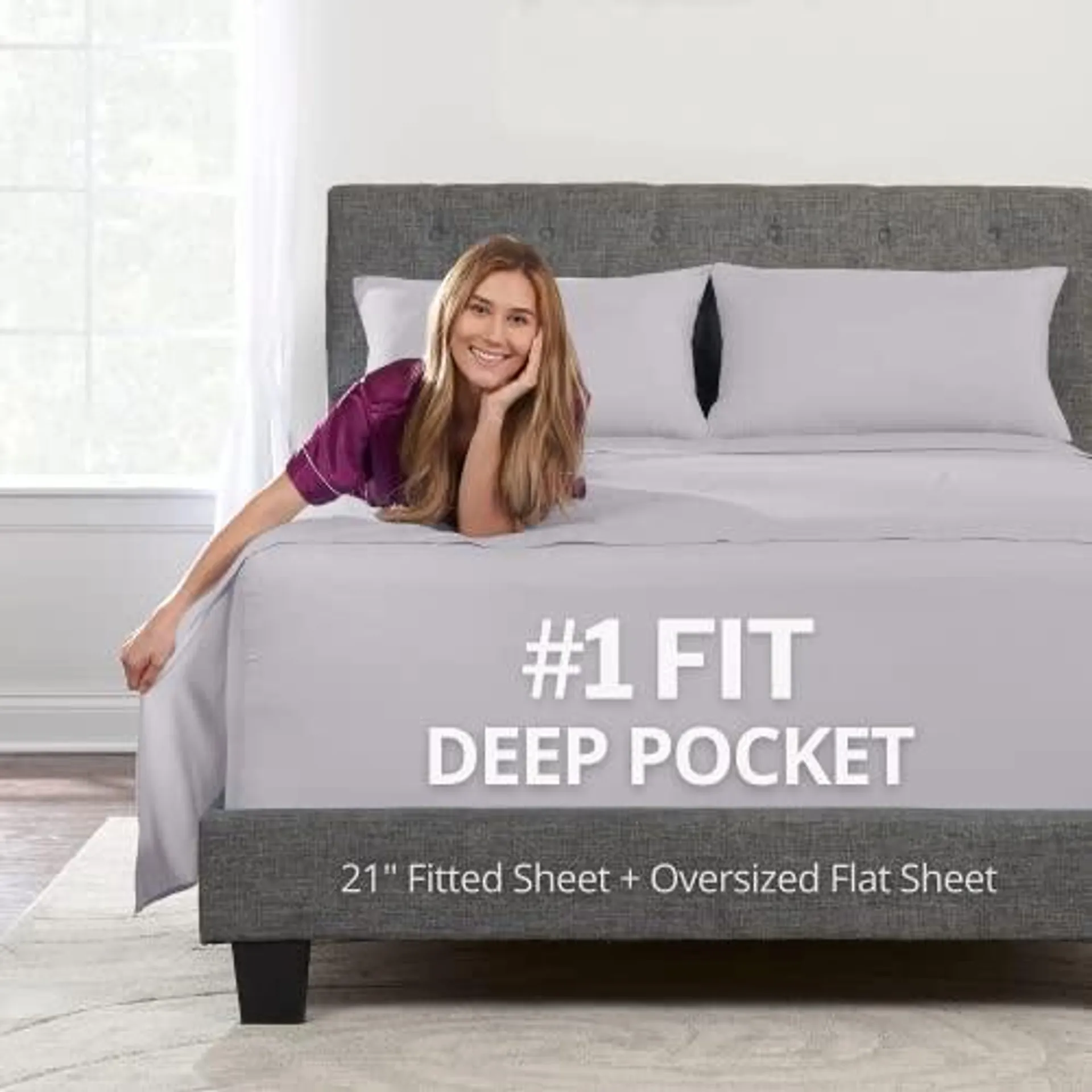 DeaLuxe Deep Pocket Queen Sheet Sets - 21? Inch 4 Piece Queen Sheets Deep Pocket Sheets Oversize Flat Sheet, Fitted Sheet, 2 Zippered Pi