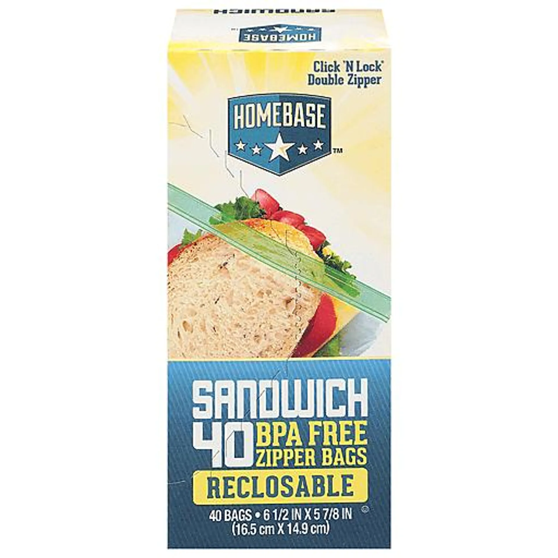 Home Base Snap N Seal Sandwich Bags 40 ct box