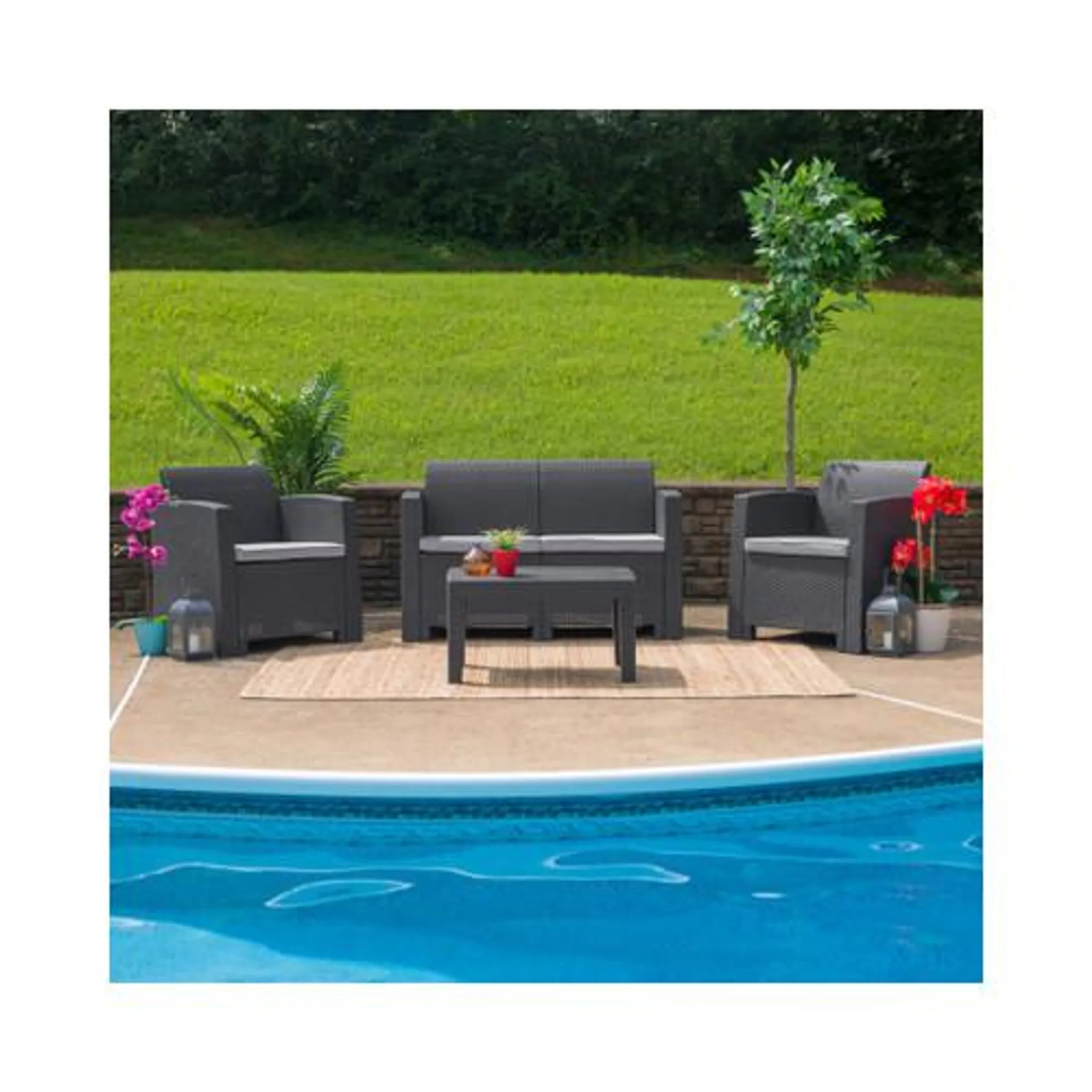 Dark Gray Faux Rattan Loveseat with All-Weather Light Gray Cushions - DADSF22DKGYGG