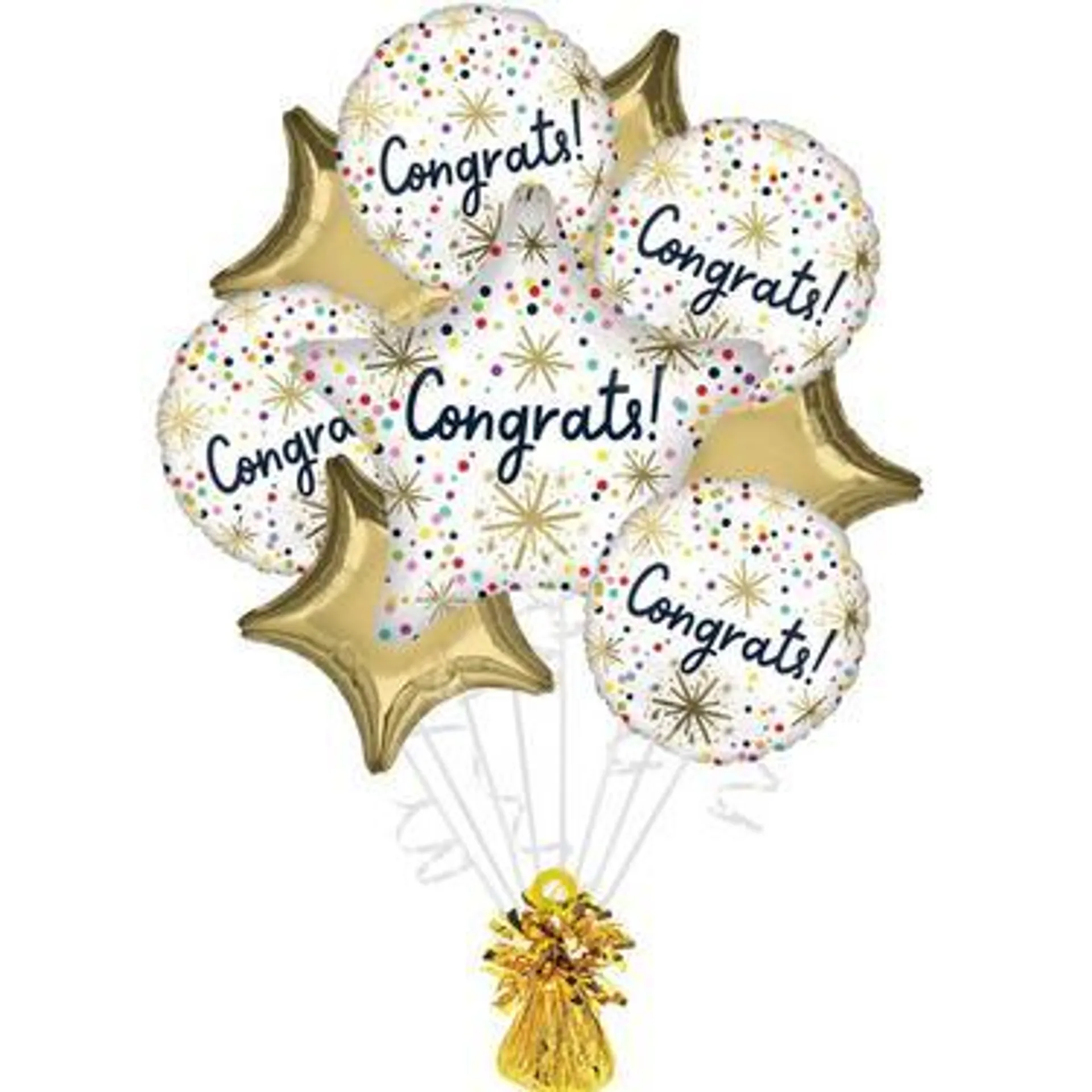 Confetti Sprinkle Congrats Foil Balloon Bouquet with Balloon Weight, 10pc