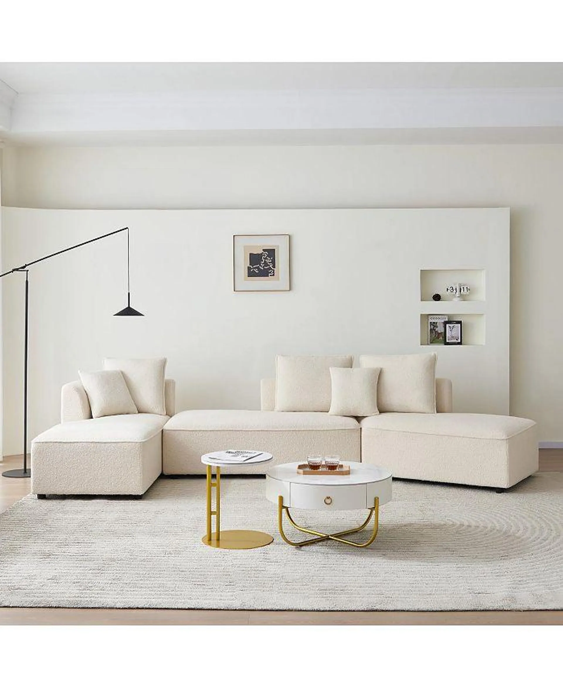 Beige L-Shaped Modular Sectional Sofa with Chaise