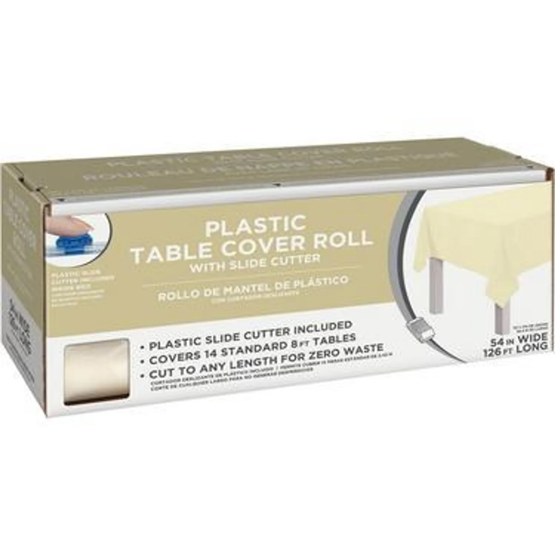 Vanilla Cream Plastic Table Cover Roll with Slide Cutter, 54in x 126ft