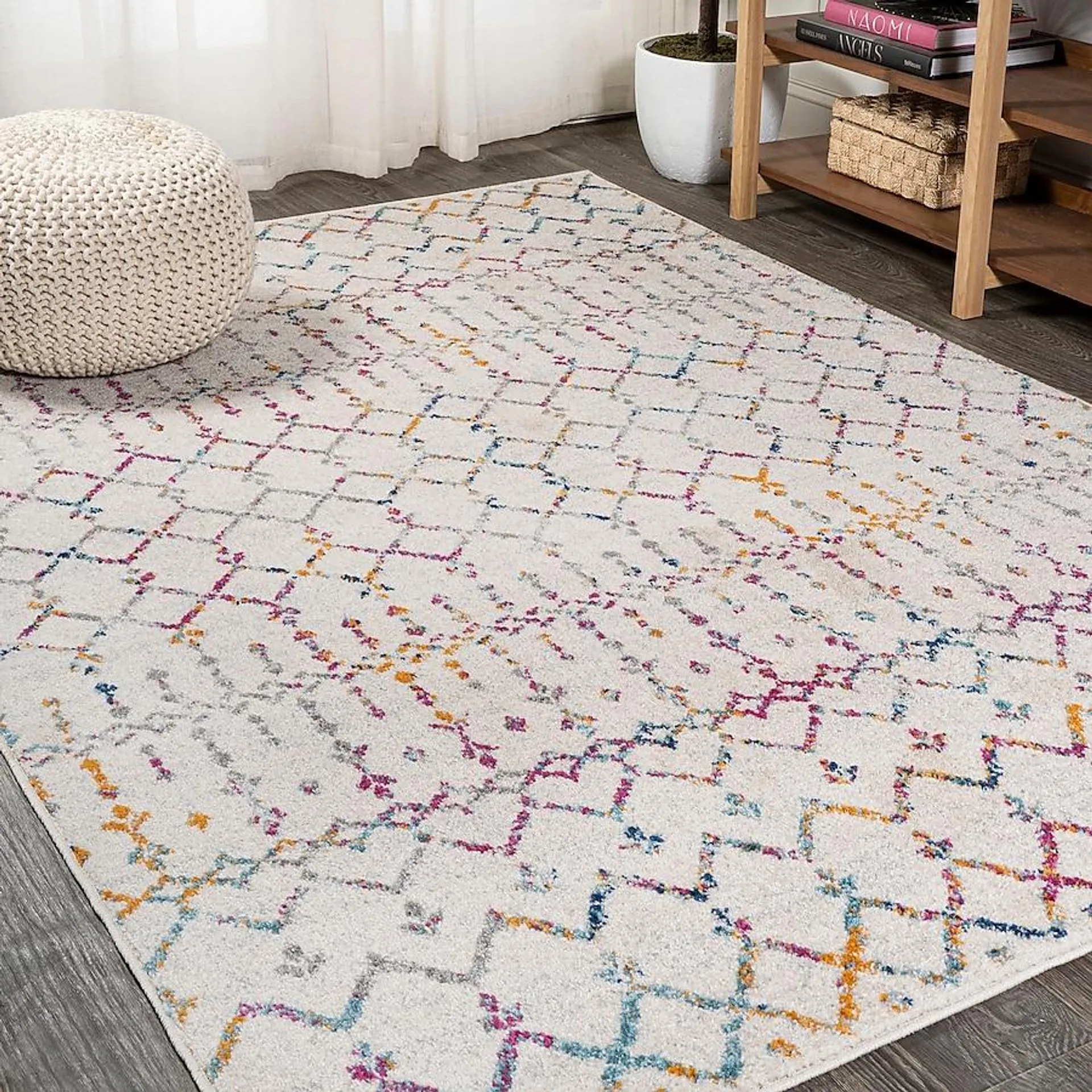 JONATHAN Y Moroccan HYPE Boho Vintage Diamond 8 X 10 (ft) Ivory Indoor Distressed/Overdyed Southwestern Area Rug