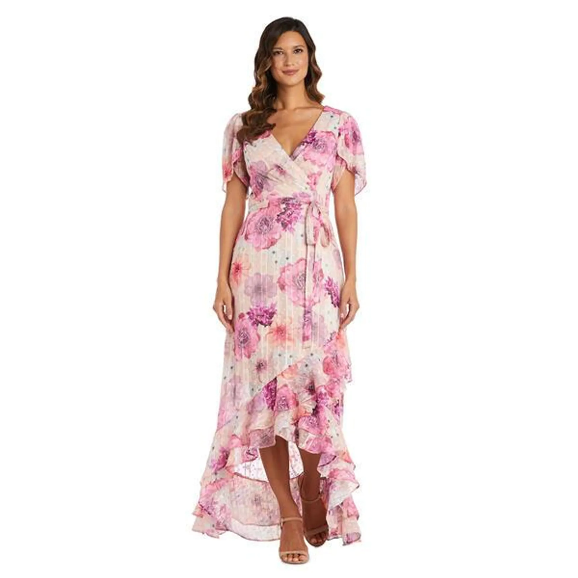 Petite R&M Richards Nightway Short Sleeve Floral Wrap Dress