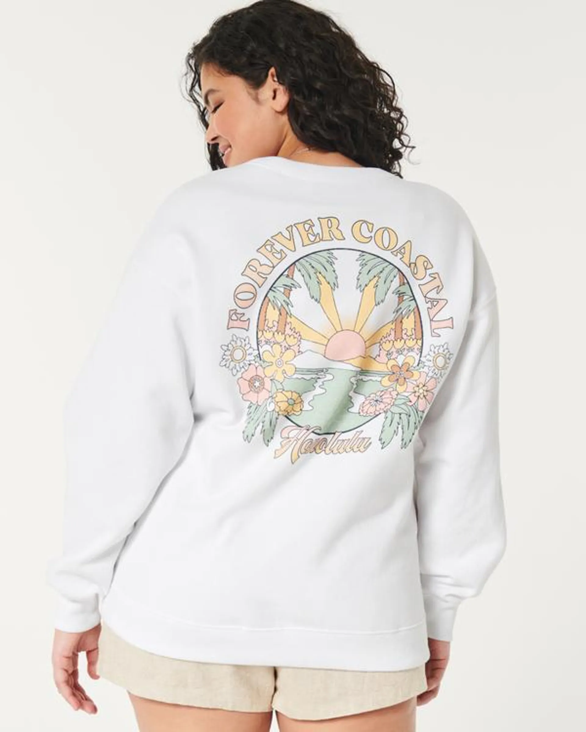 Oversized Honolulu Hawaii Graphic Crew Sweatshirt