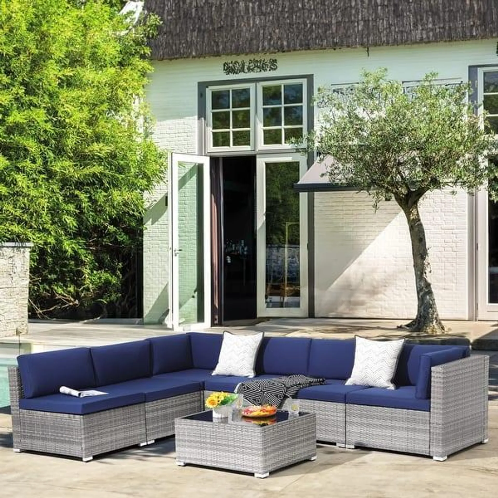 Wicker/ Steel 7-piece Outdoor Cushioned Sectional Sofa Set