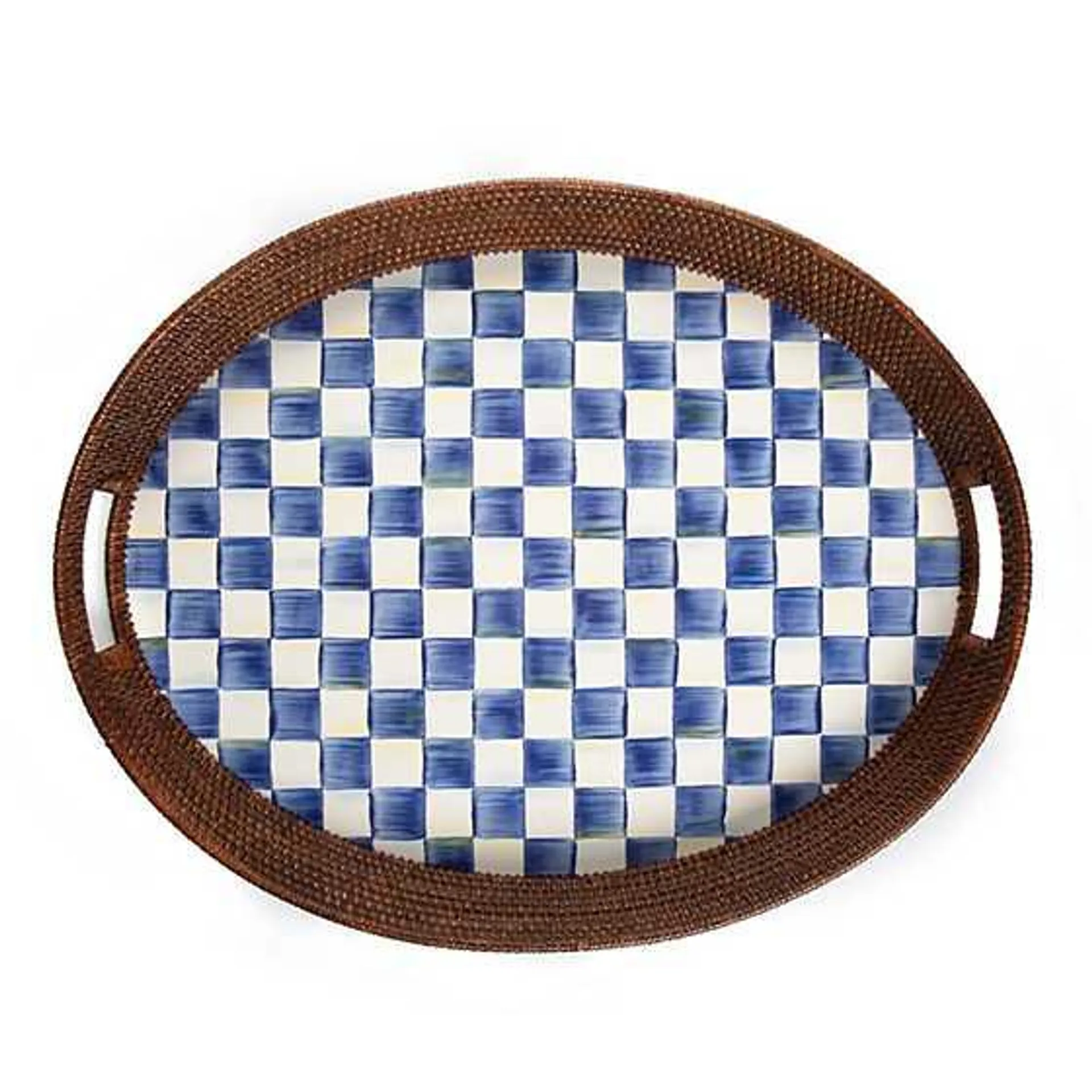 Royal Check Rattan & Enamel Party Serving Tray