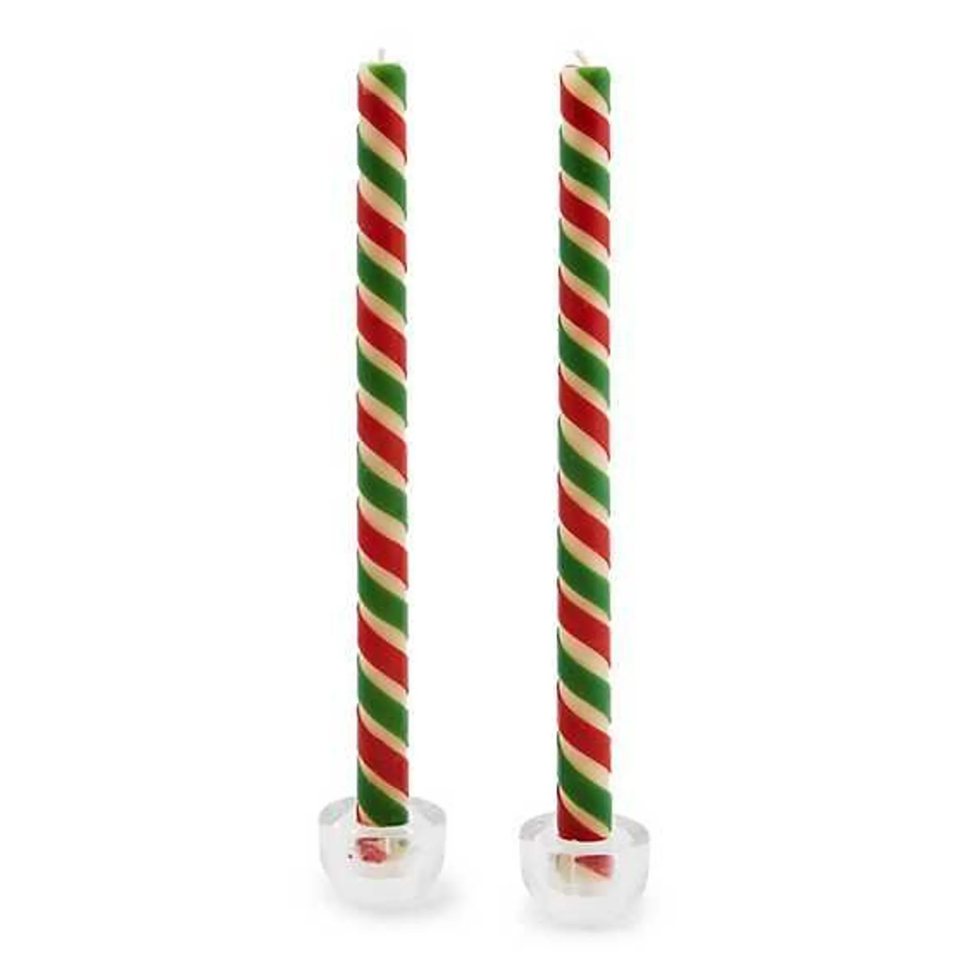 Ribbon Red & Green Dinner Candles, Set of 2