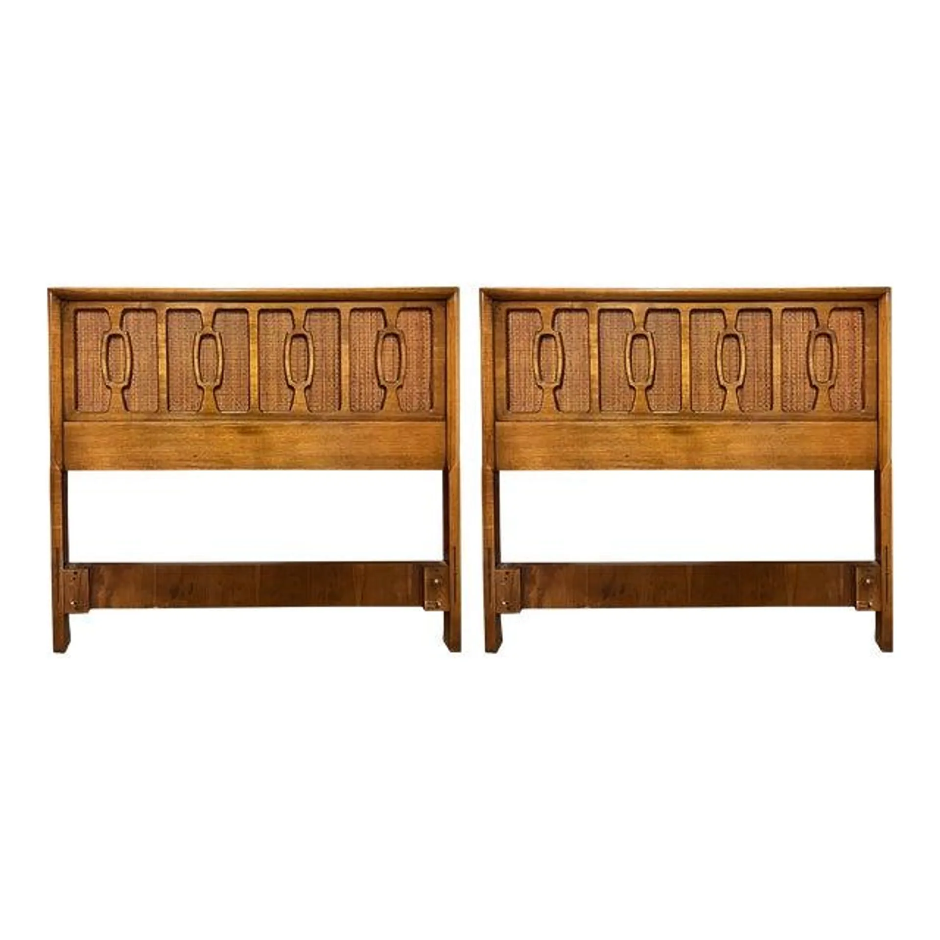 Twin Headboards in Rattan and Walnut by Henredon— a Pair