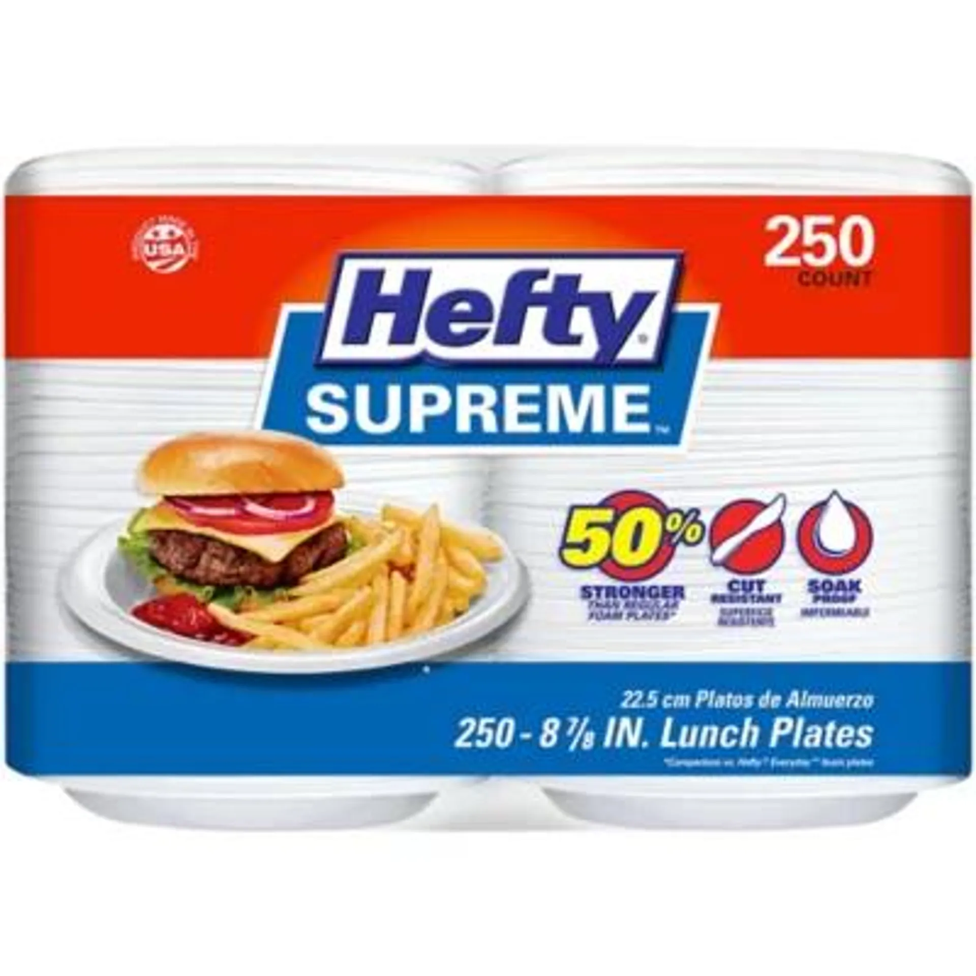 Hefty Supreme Foam Disposable Lunch Plates, 8 7/8", 250 ct.