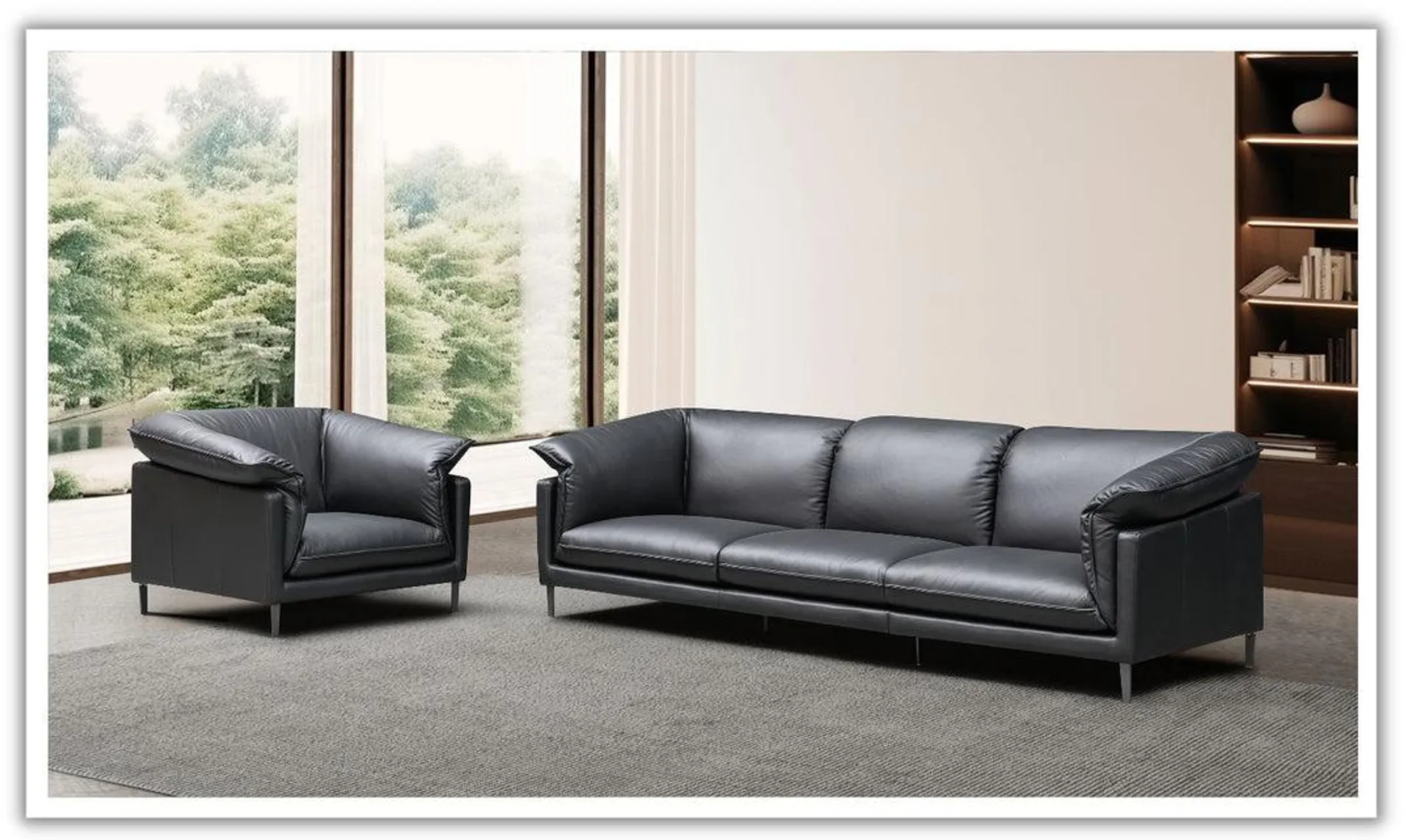 Dolce 3 Seater Stationary Leather Sofa In Black