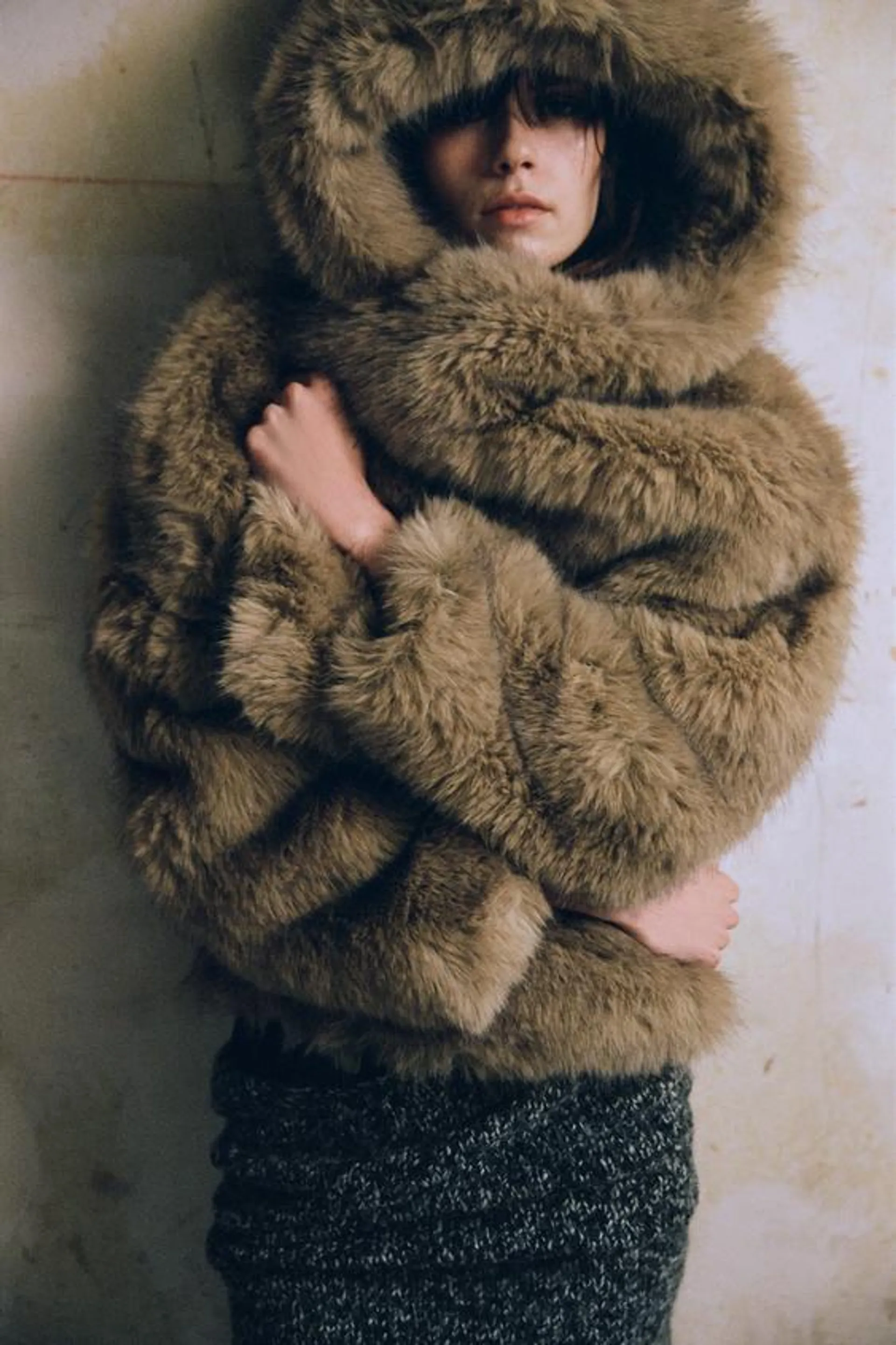 COAT WITH FAUX FUR HOOD