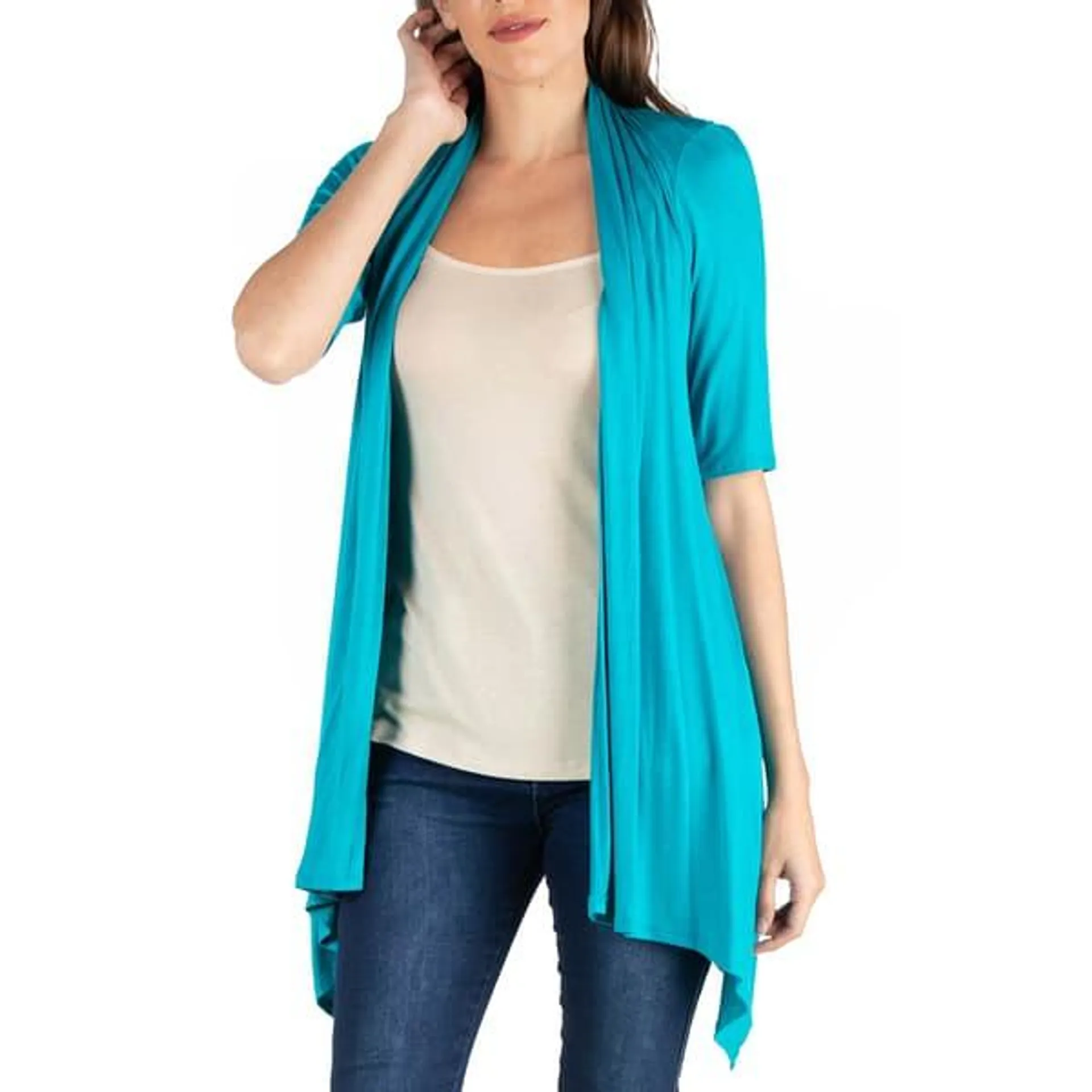 Womens 24/7 Comfort Apparel Loose Fit Half Sleeve Cardigan