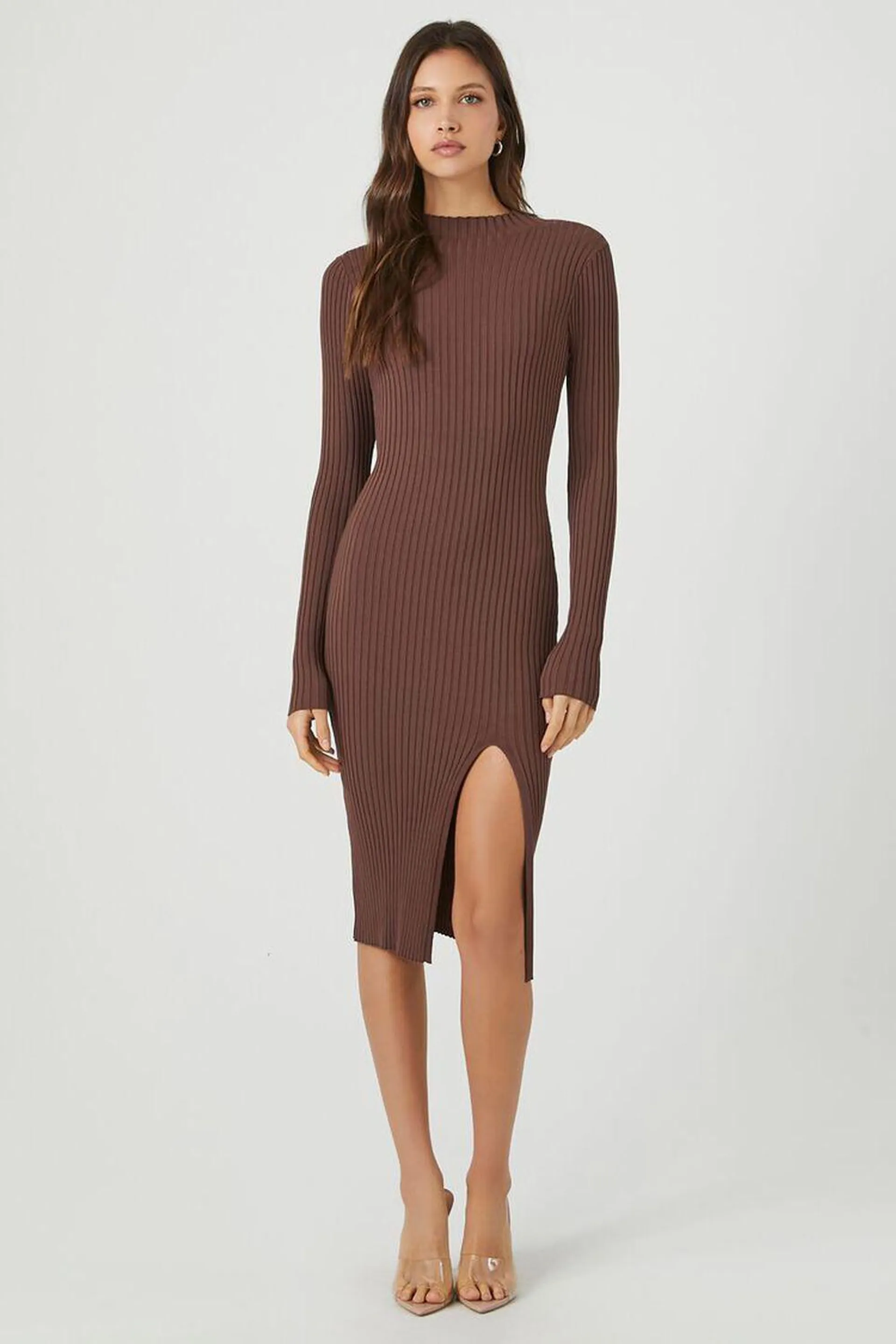 Ribbed Knit Midi Sweater Dress