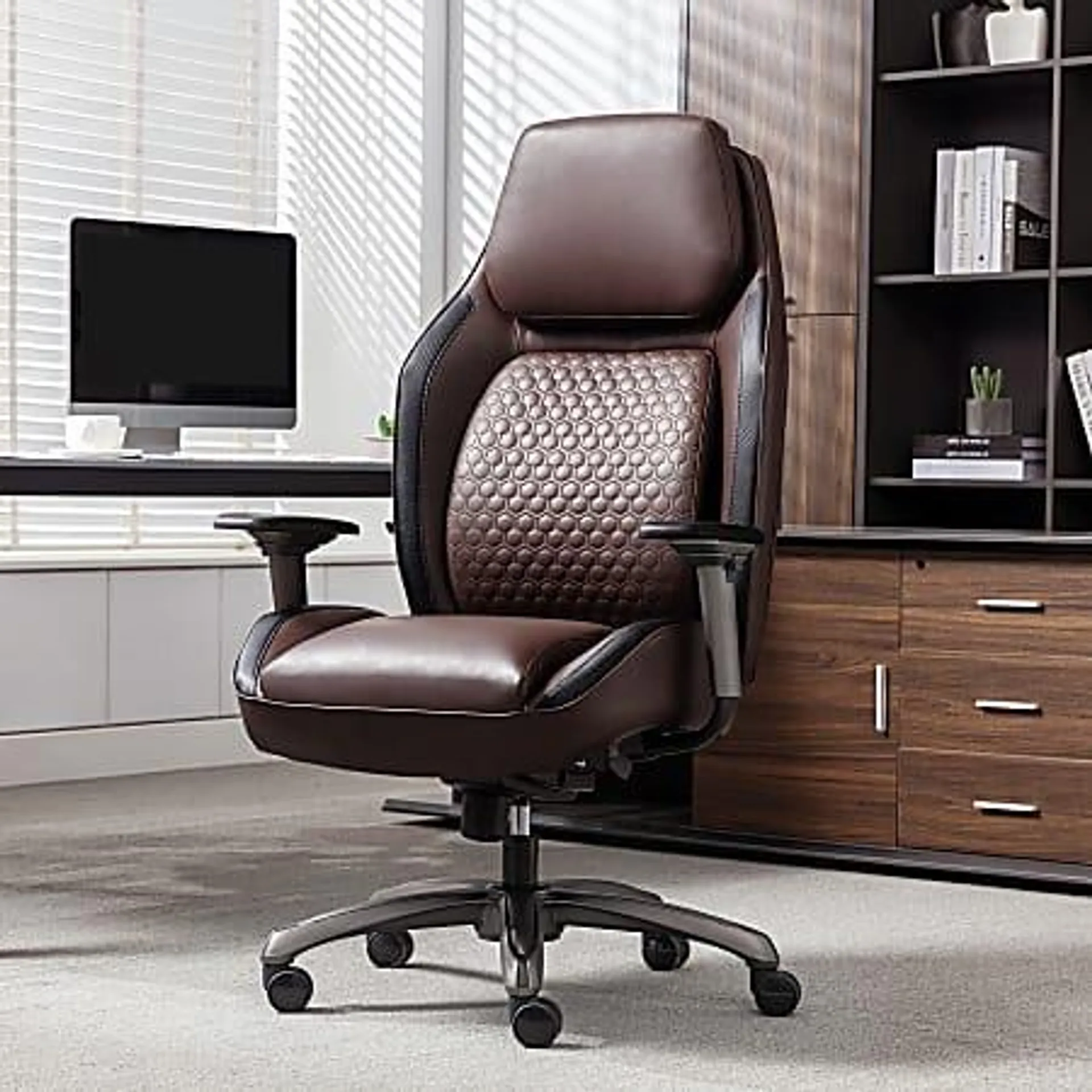 Shaquille O'Neal™ Zephyrus Ergonomic Bonded Leather High-Back Executive Office Chair, Walnut/Silver