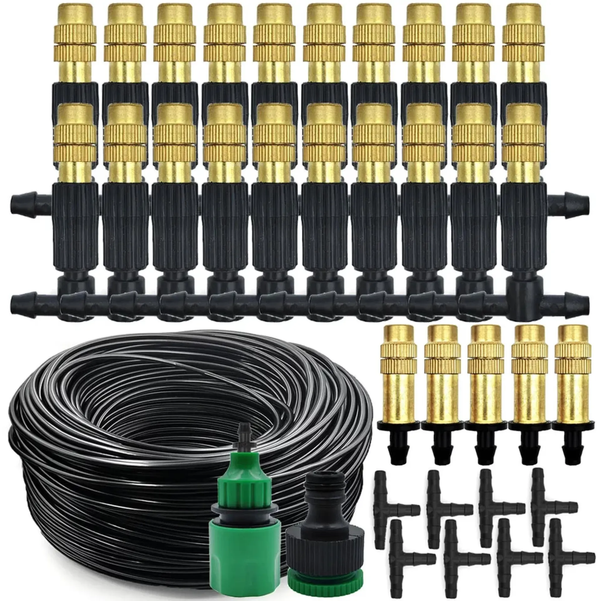 Sistema de enfriamiento por nebulización para exteriores de 5 a 30 m, riego de jardines, boquillas atomizadoras de latón de 1/4", manguera de 4/7 mm para invernaderos de patio