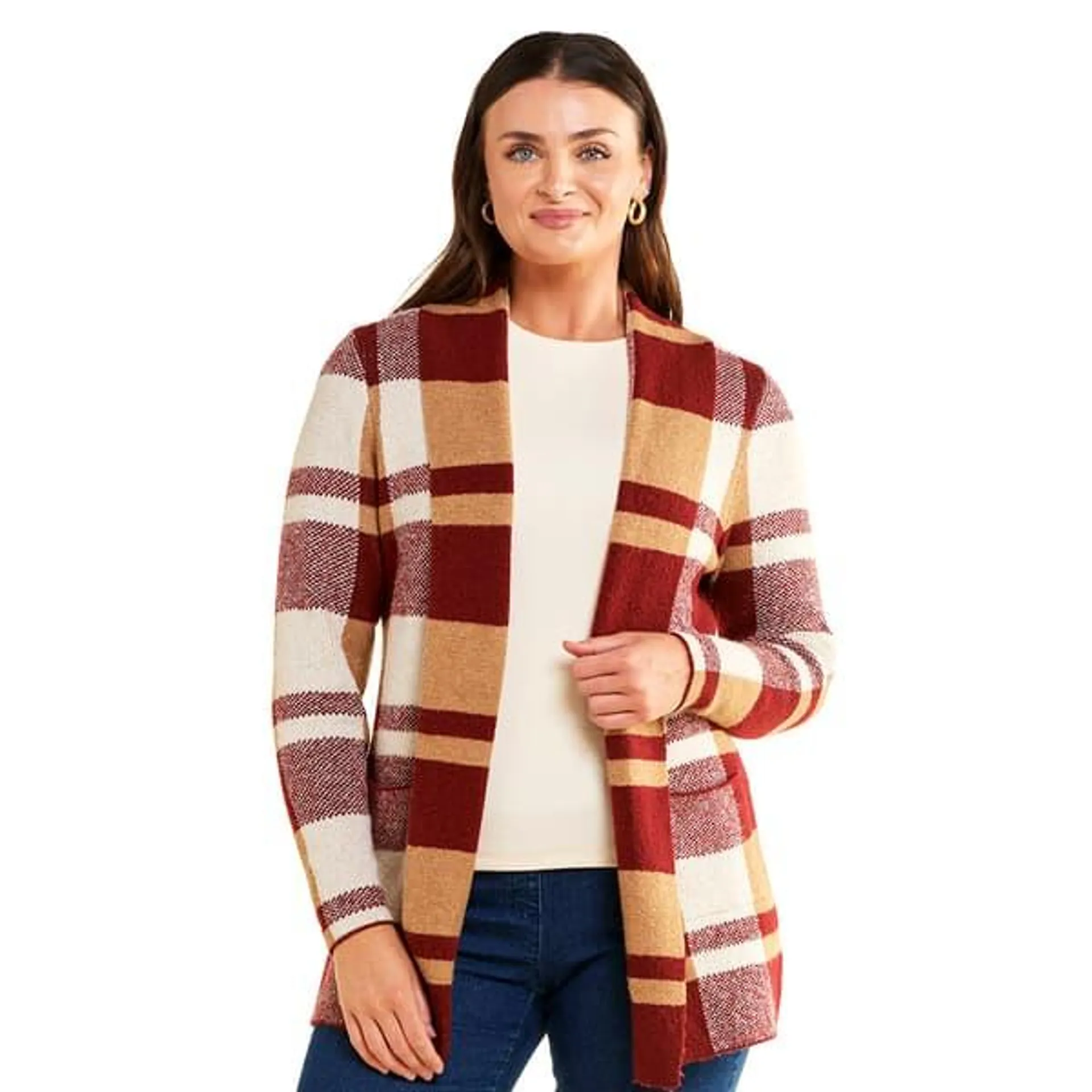 Womens 89th & Madison 3-Tone Plaid Mossy Cardigan