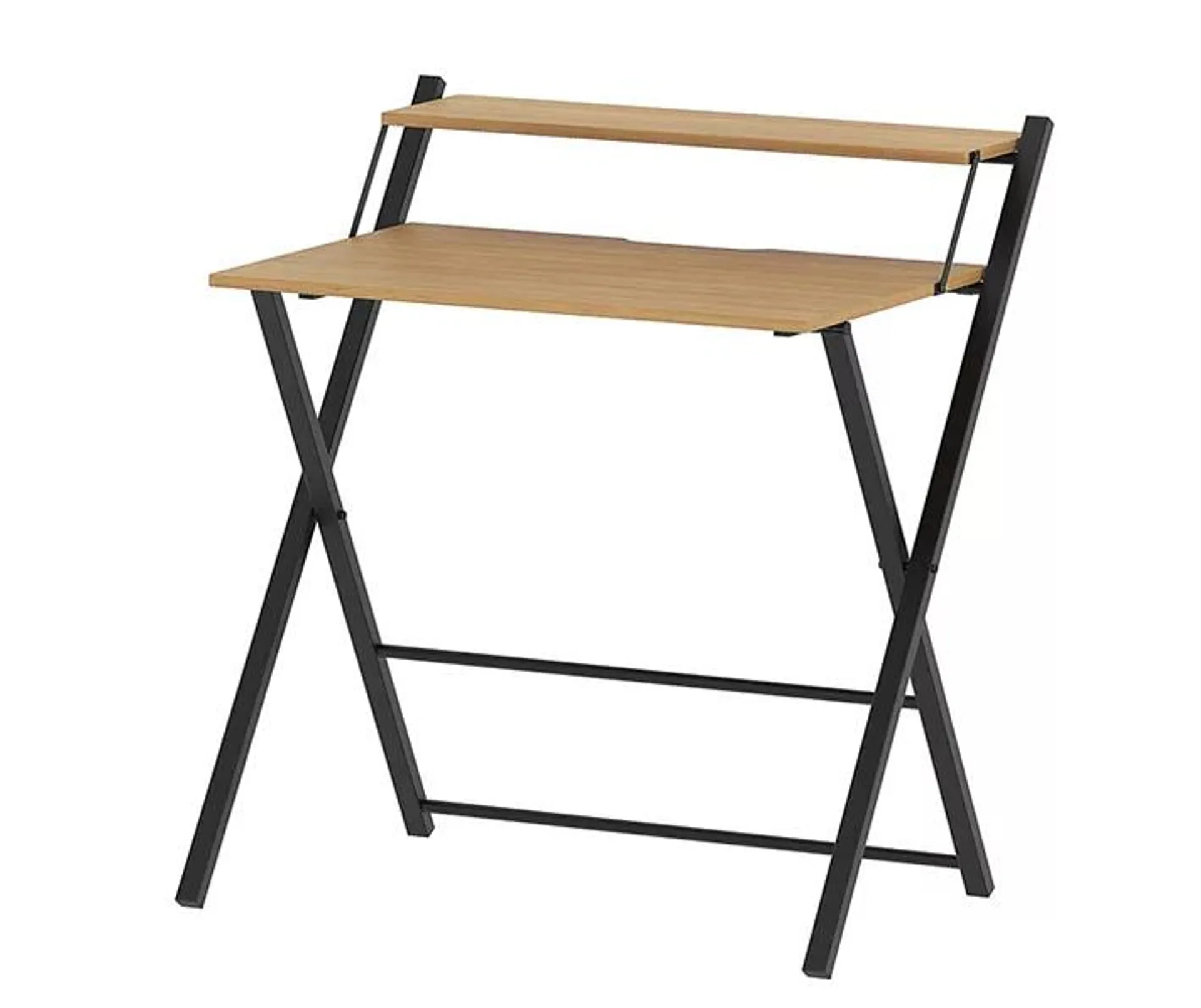 Walnut & Black 2-Tier Folding Work Desk