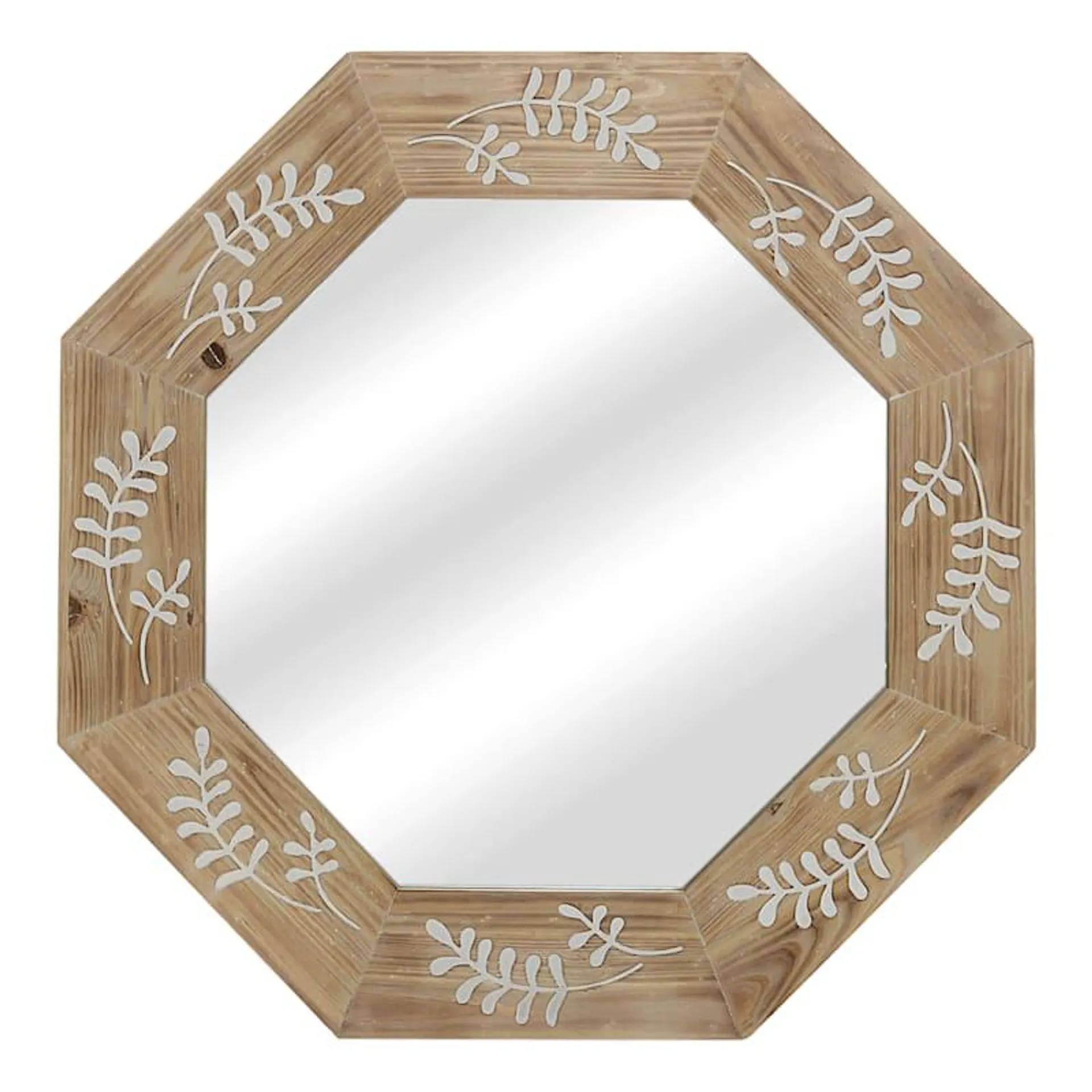 Etched Wood Octagon Wall Mirror, 28"