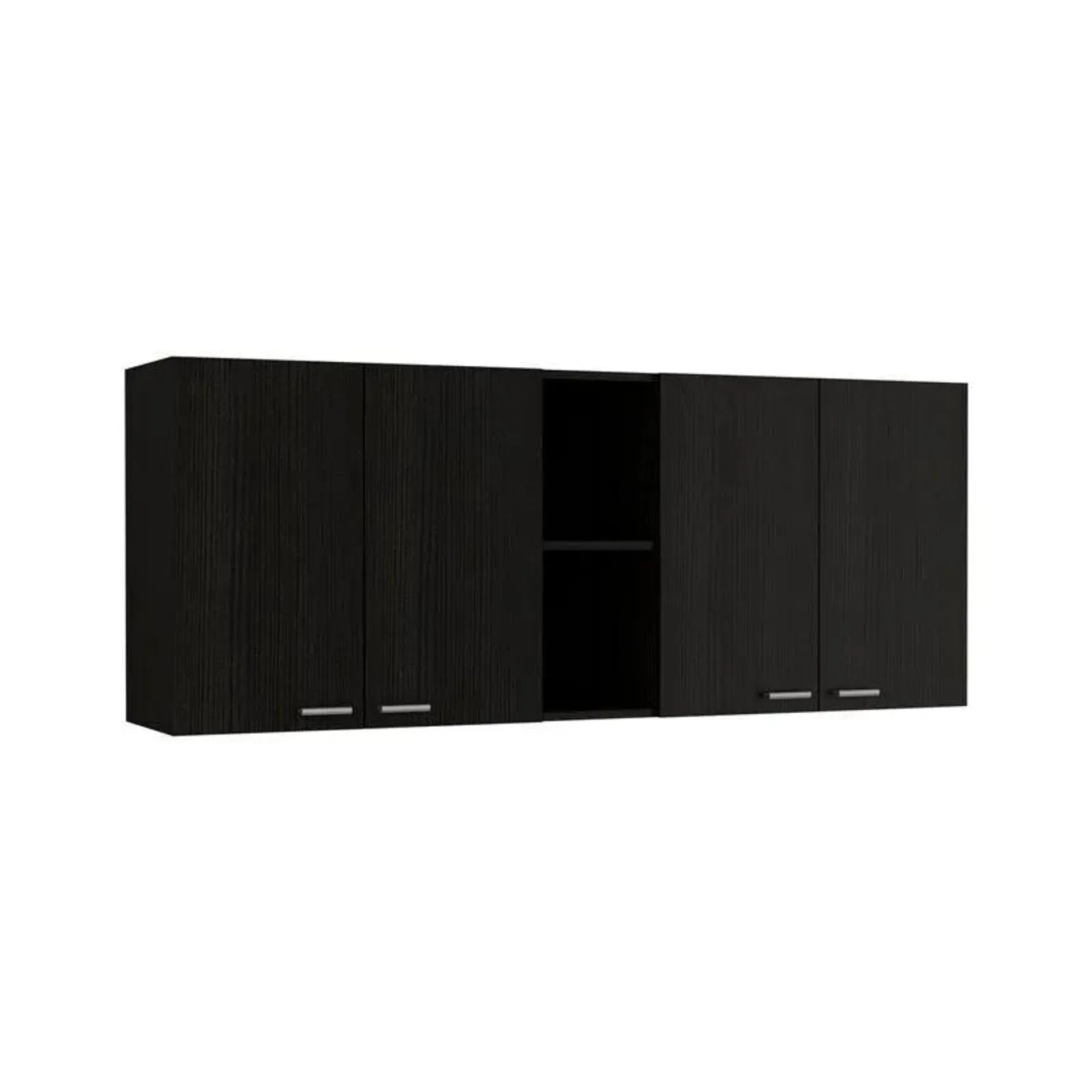 Portofino 150 Wall Cabinet, Double Door, Two External Shelves, Two Interior Shelves -Black