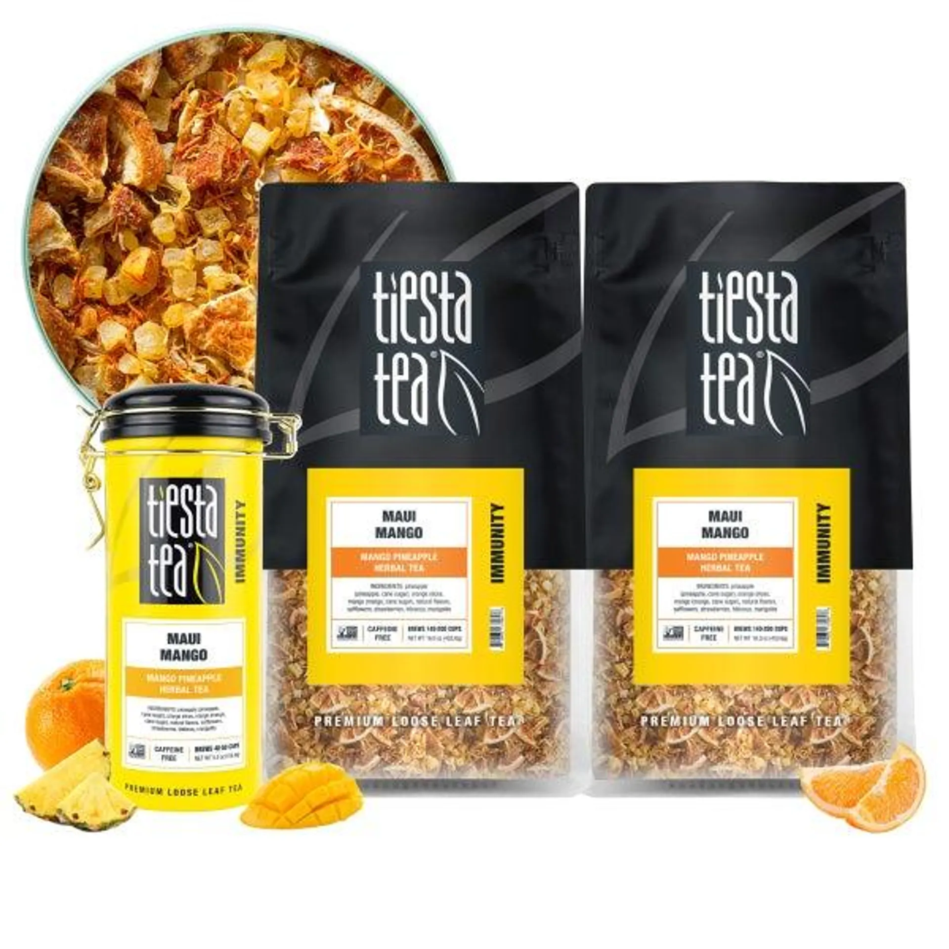 Tiesta Tea Maui Mango Herbal Tea Bundle, Two 1 lb. Bags & 5.5 oz Tin