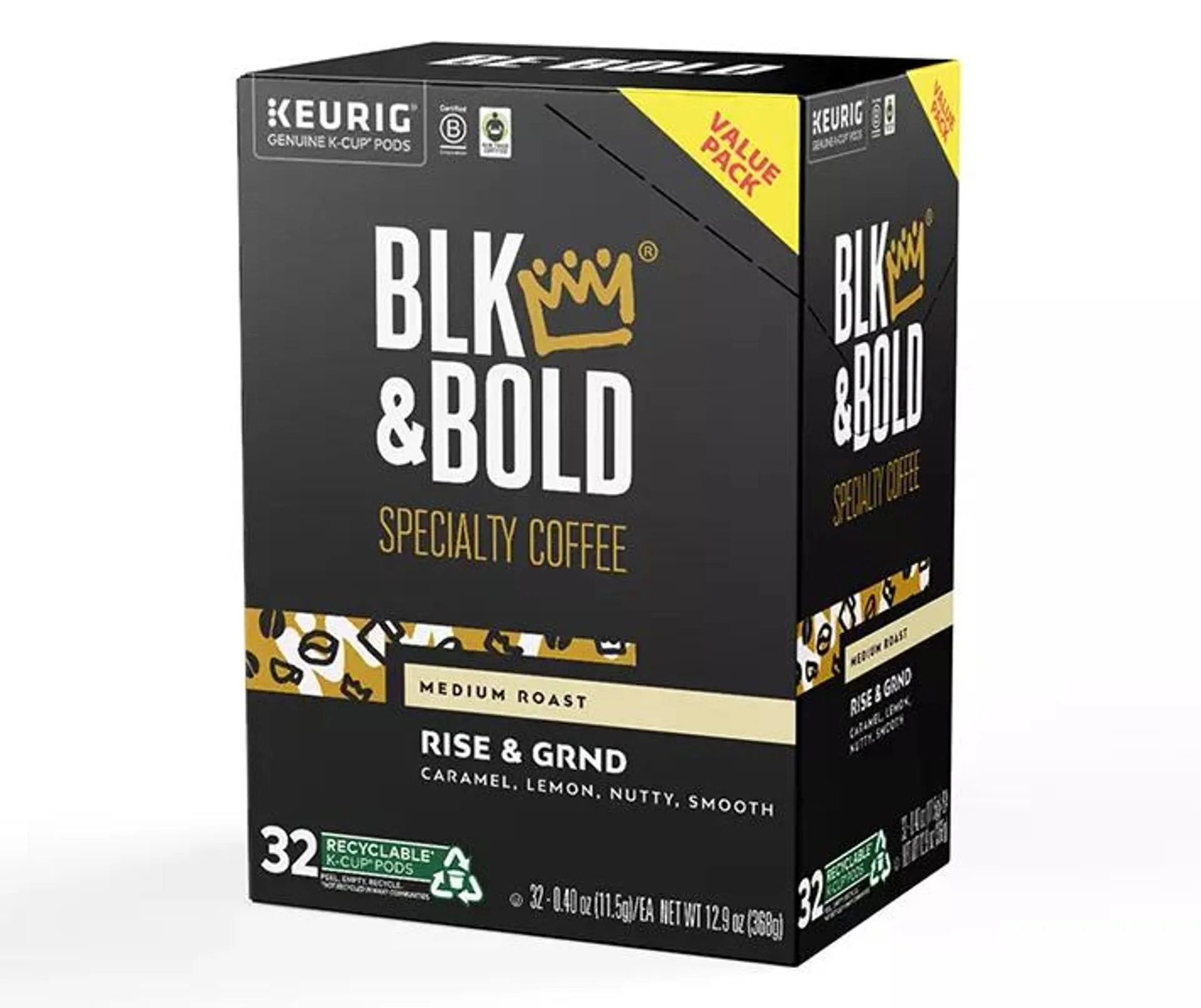 BLK & Bold Rise & GRND Medium Roast K-Cup Pods, 32-Pack