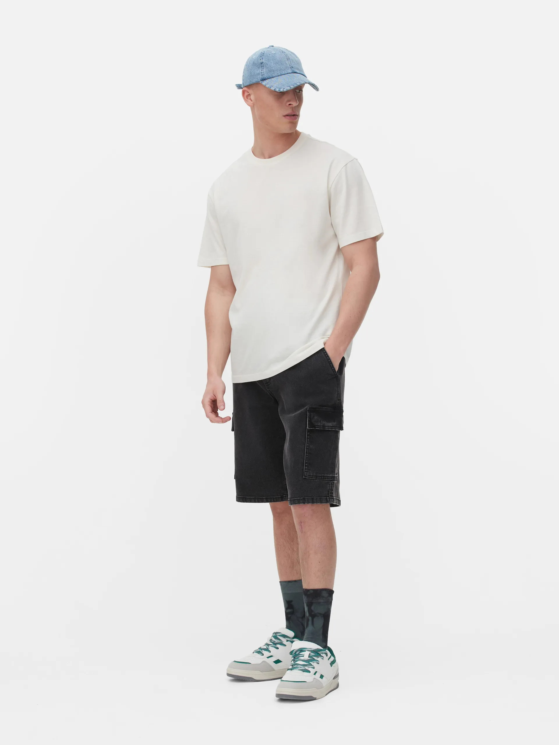 Denim Knit Cargo Shorts