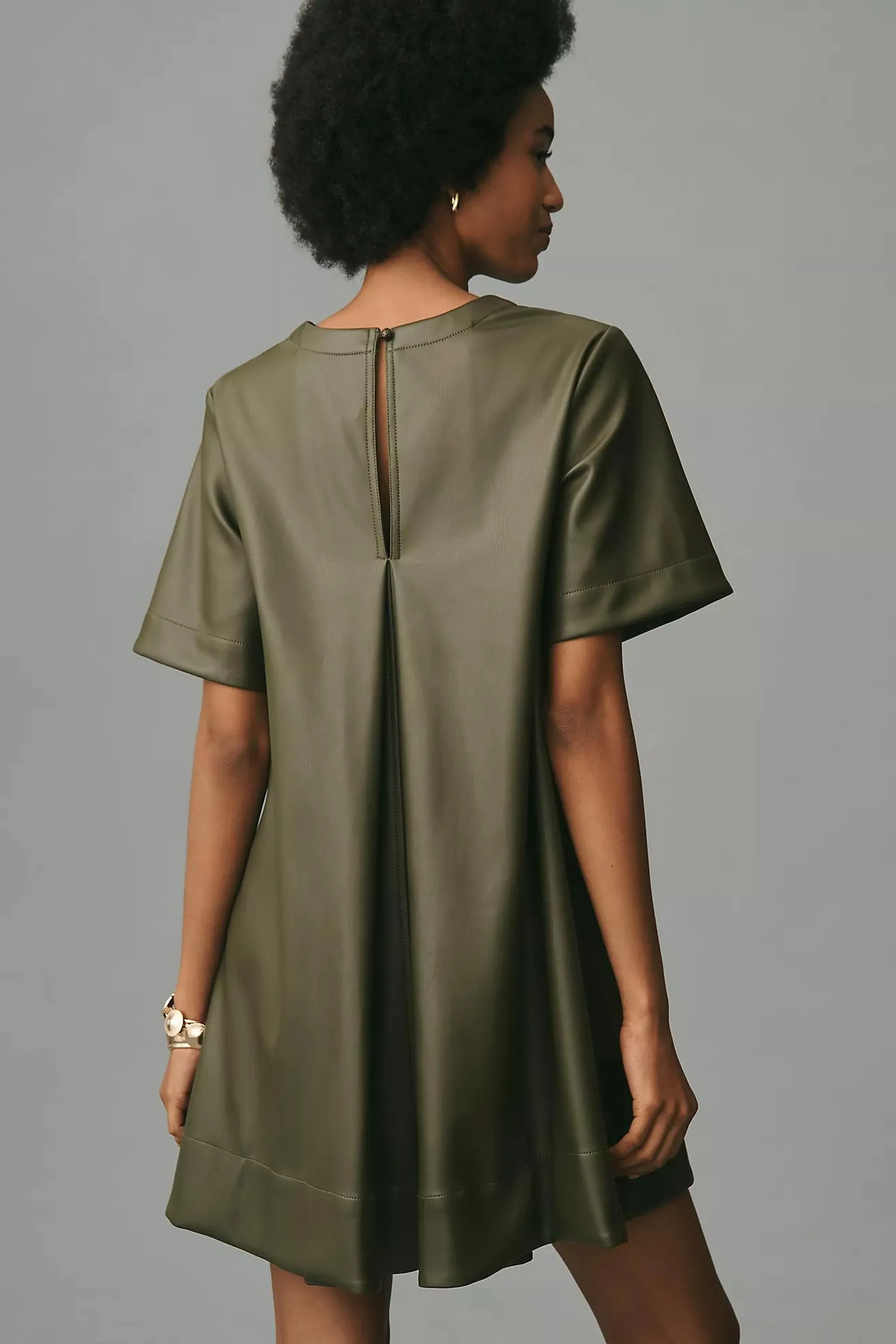 The Emmy Short-Sleeve Swing Mini Dress by Maeve: Faux-Leather Edition