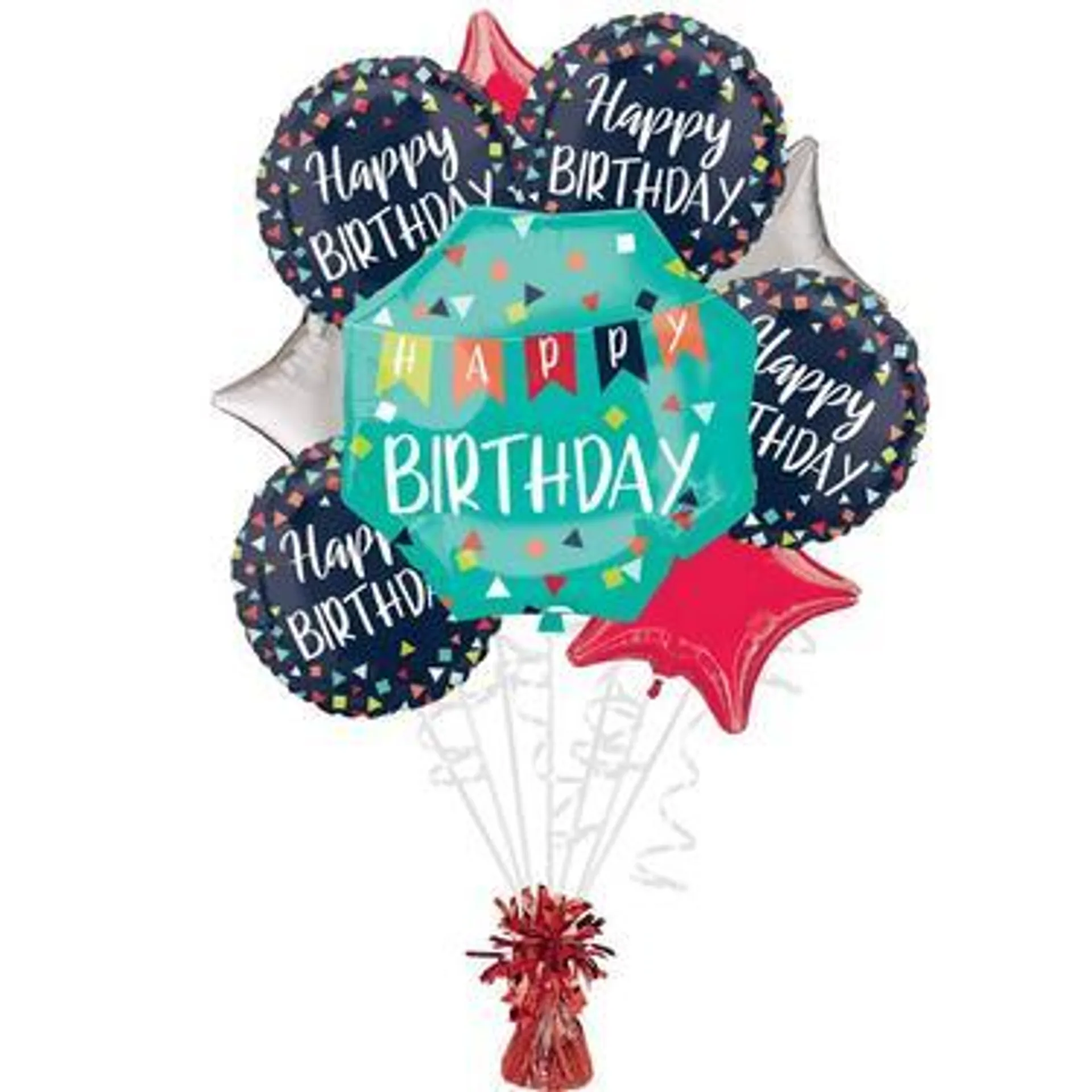 A Reason to Celebrate Birthday Foil Balloon Bouquet with Balloon Weight, 10pc