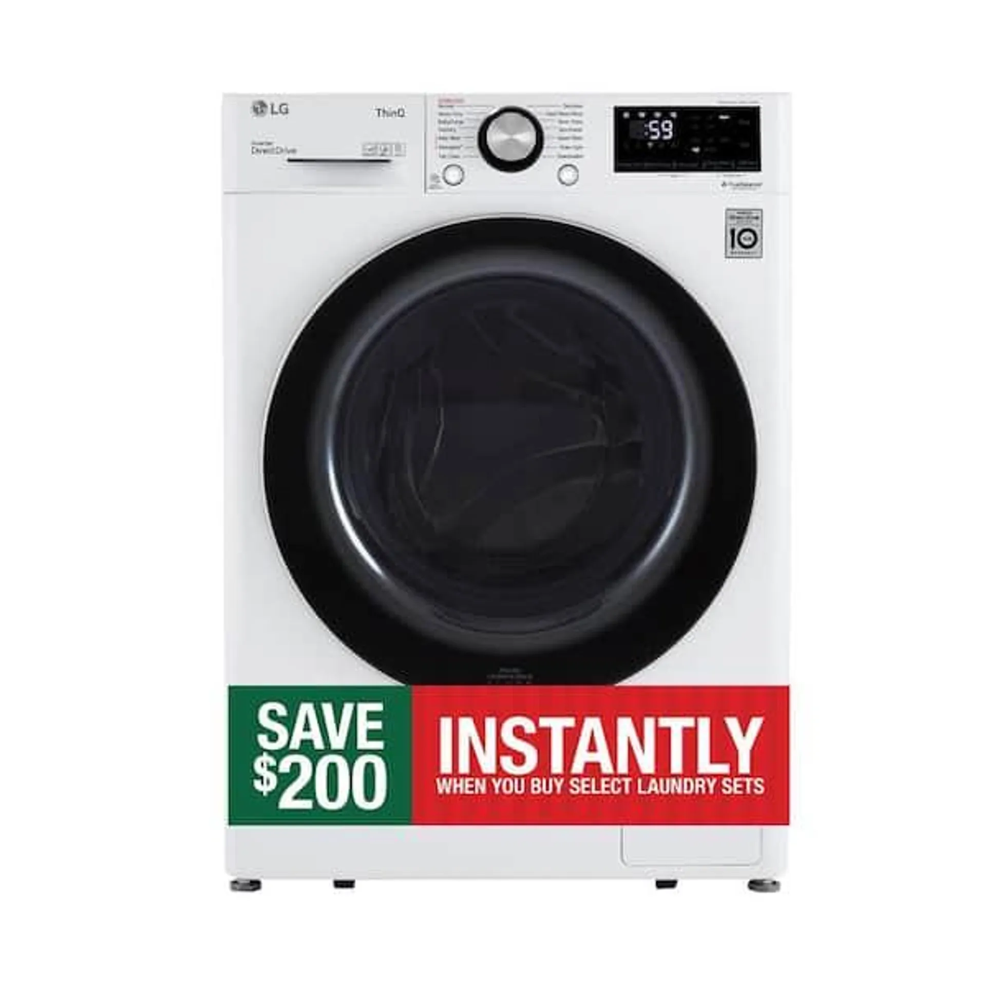 24 in. W 2.4 Cu. Ft. Compact Stackable SMART Front Load Washer in White with Steam and AI Fabric Sensor / Smart Pairing