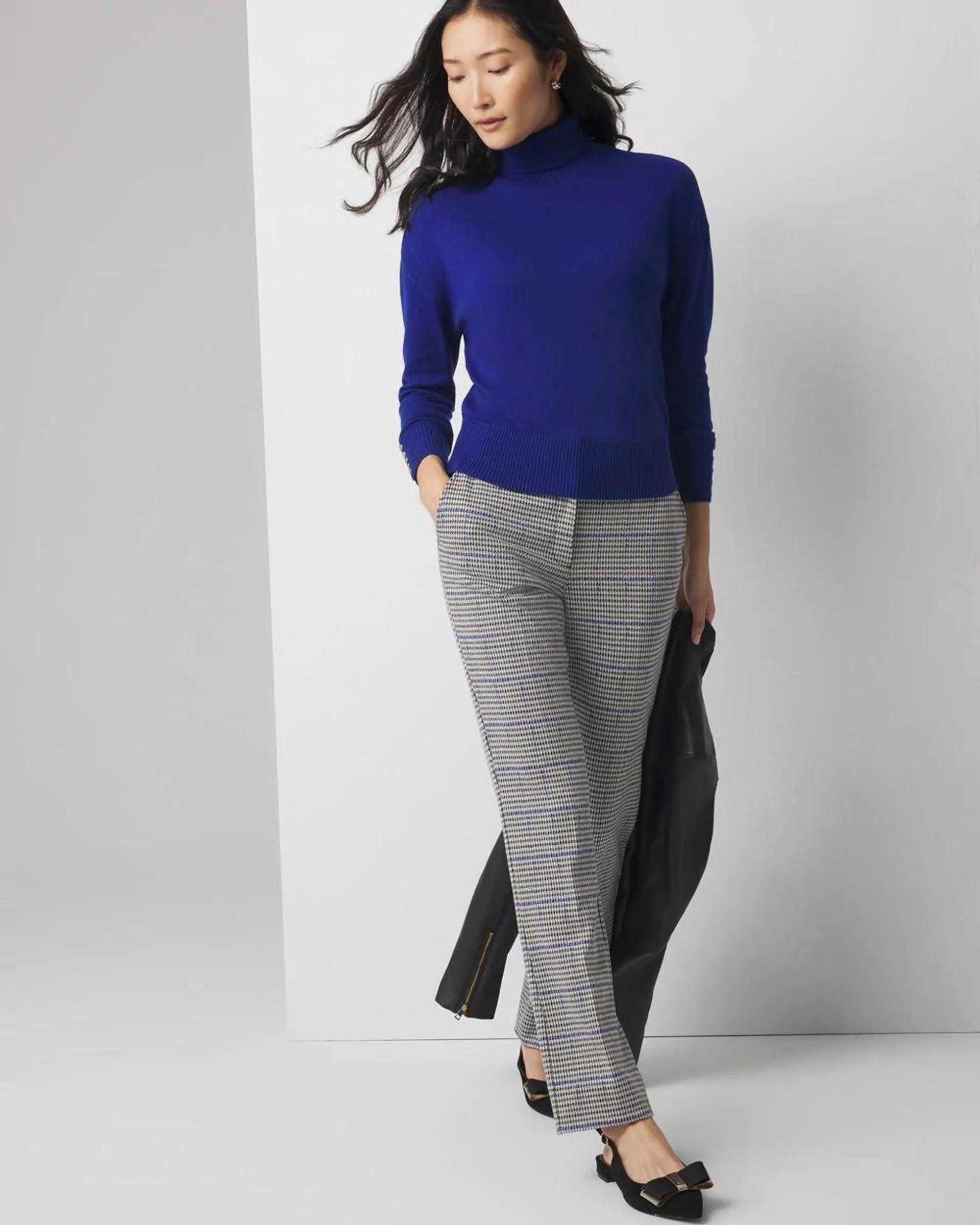 Straight Leg Houndstooth Luxe Plaid Pants