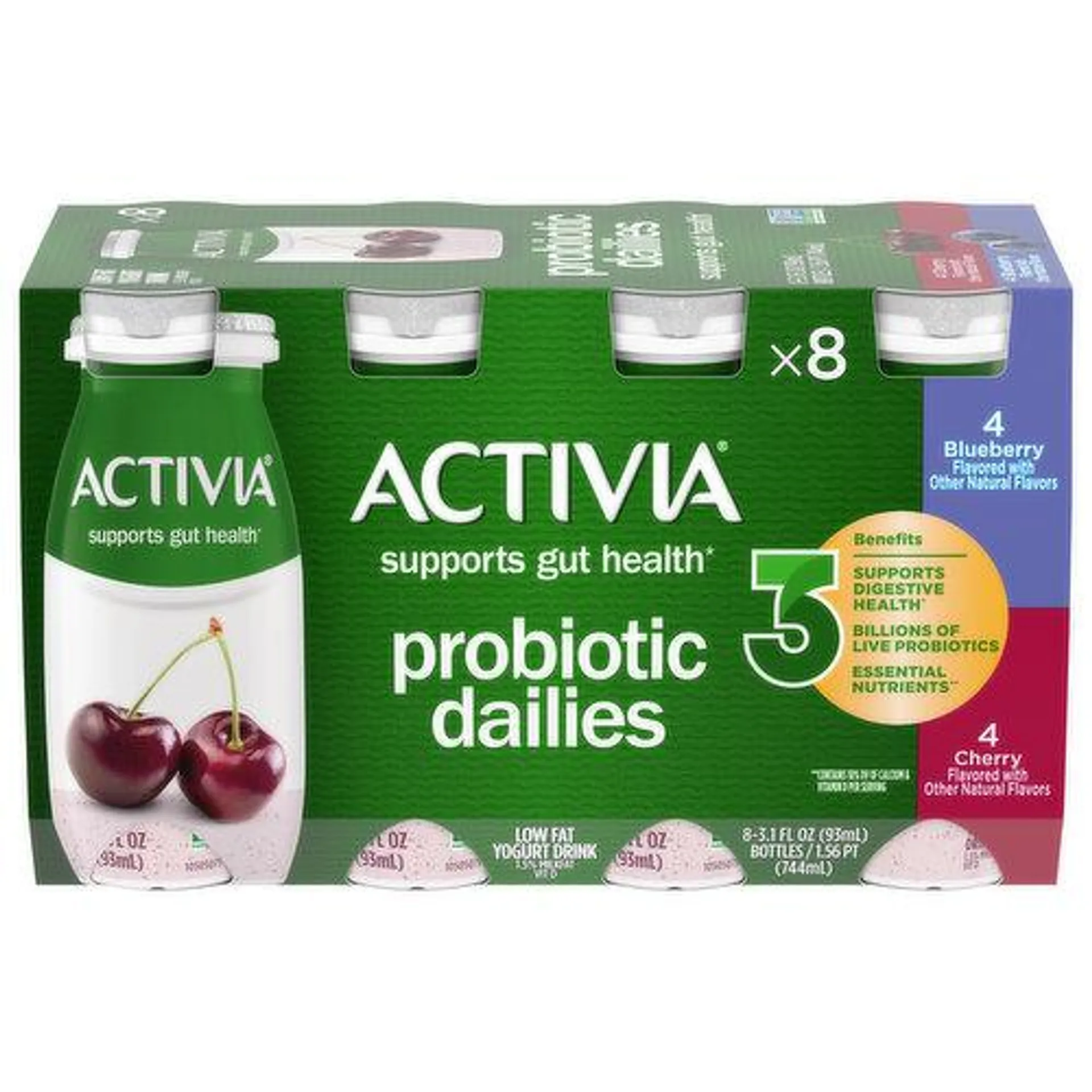 Activia Yogurt Drink, Low Fat, Blueberry, Cherry - 8 Each
