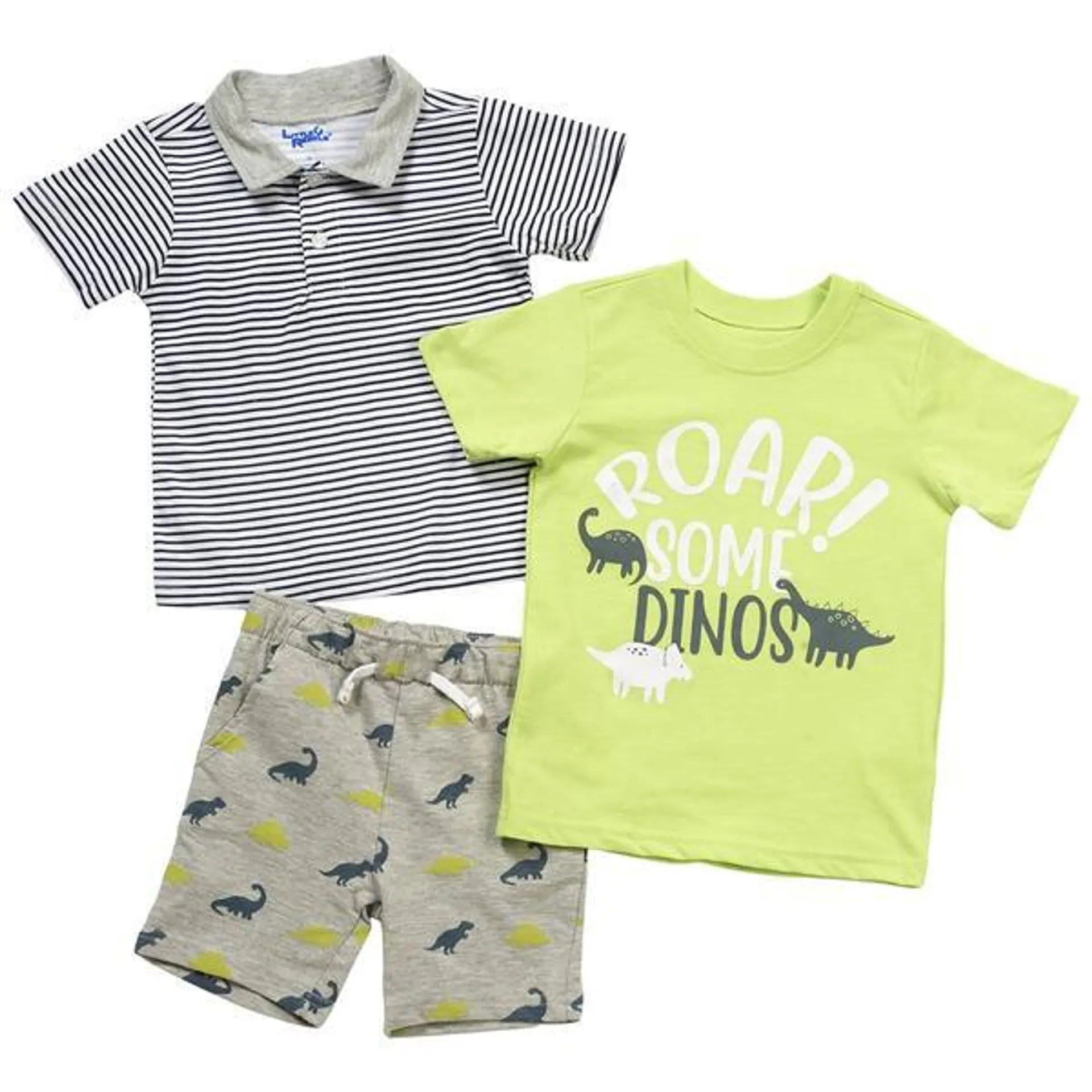Toddler Boy Little Rebels® 3pc. Roar Tee/Polo & Shorts Set