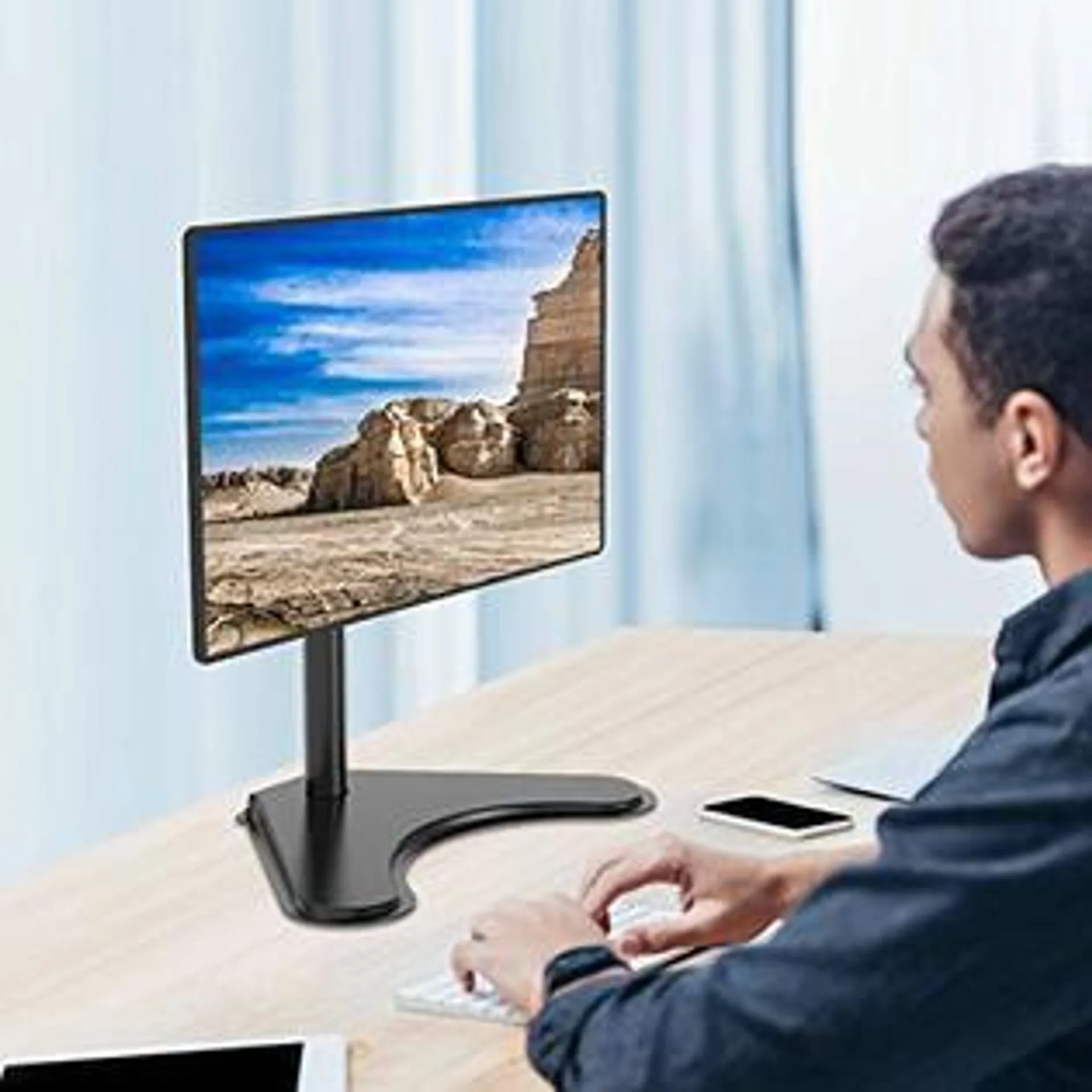 WALI Free Standing Single LCD Monitor Fully Adjustable Desk Mount Fits 1 Screen up to 32 inch, 17.6 lbs. Weight Capacity (MF001)