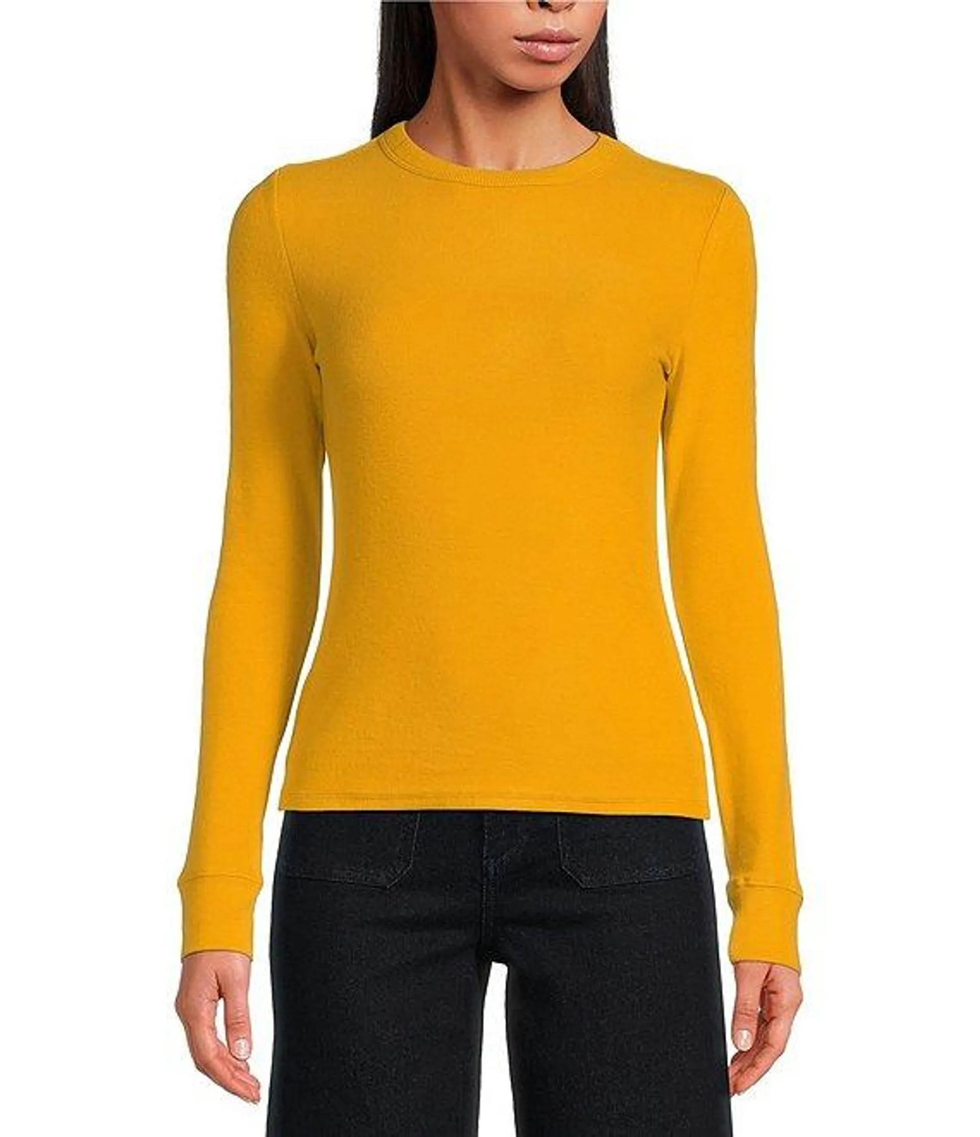 Crew Neck Long Sleeve Ribbed Knit Shirt