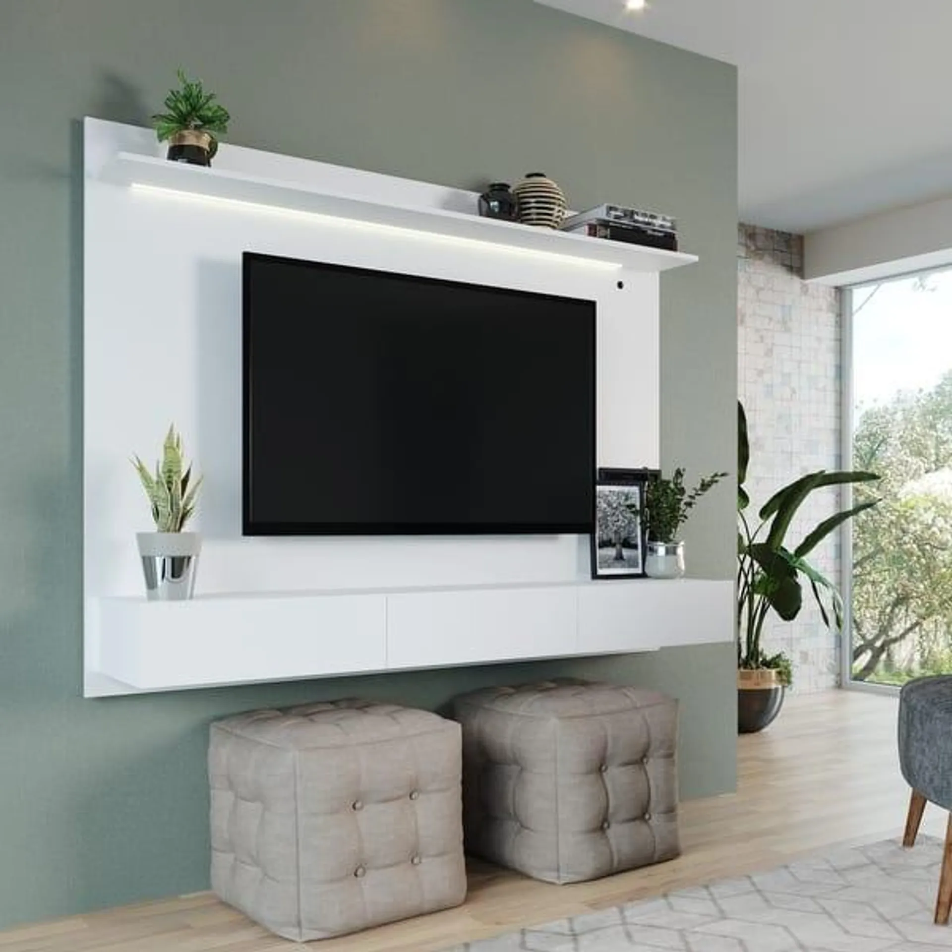 Wall Mounted Entertainment TV Center with Floating Panel, Media Console Center for 70" TVs