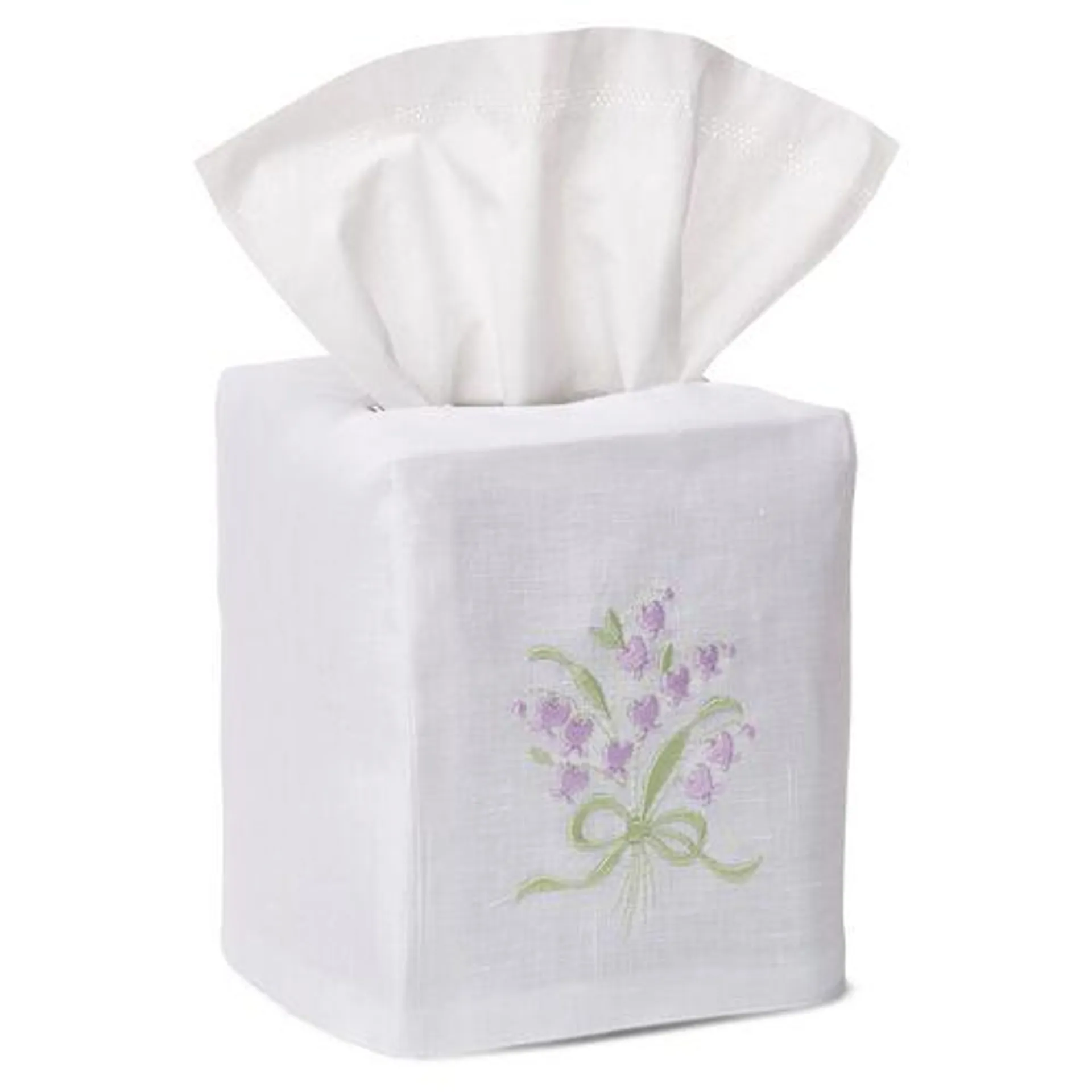 Wisteria Tissue Box Cover, Green/White