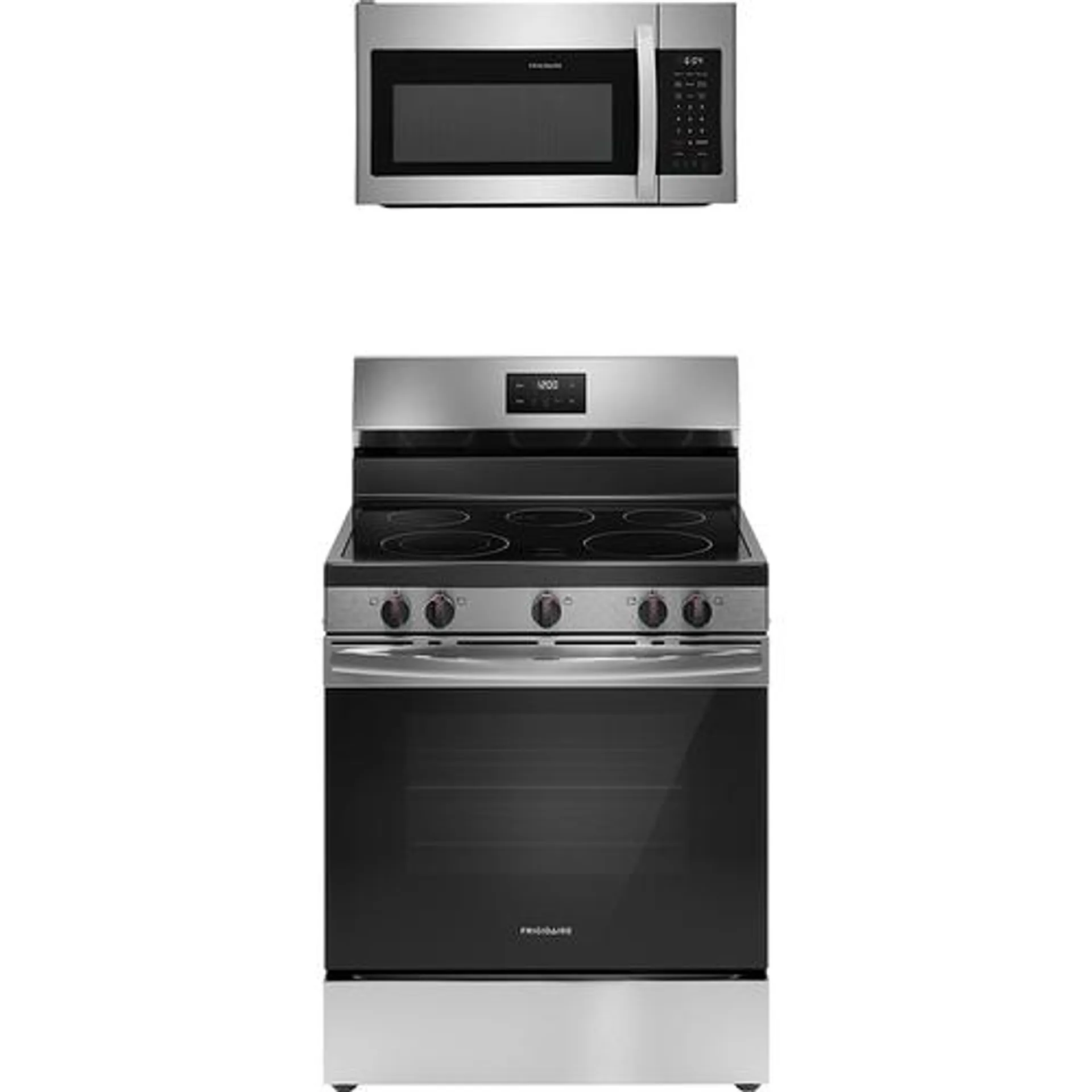 5.3 CuFt Electric Range with 1.8 CuFt 1000 Watt Over-the-Range Microwave in Stainless Steel